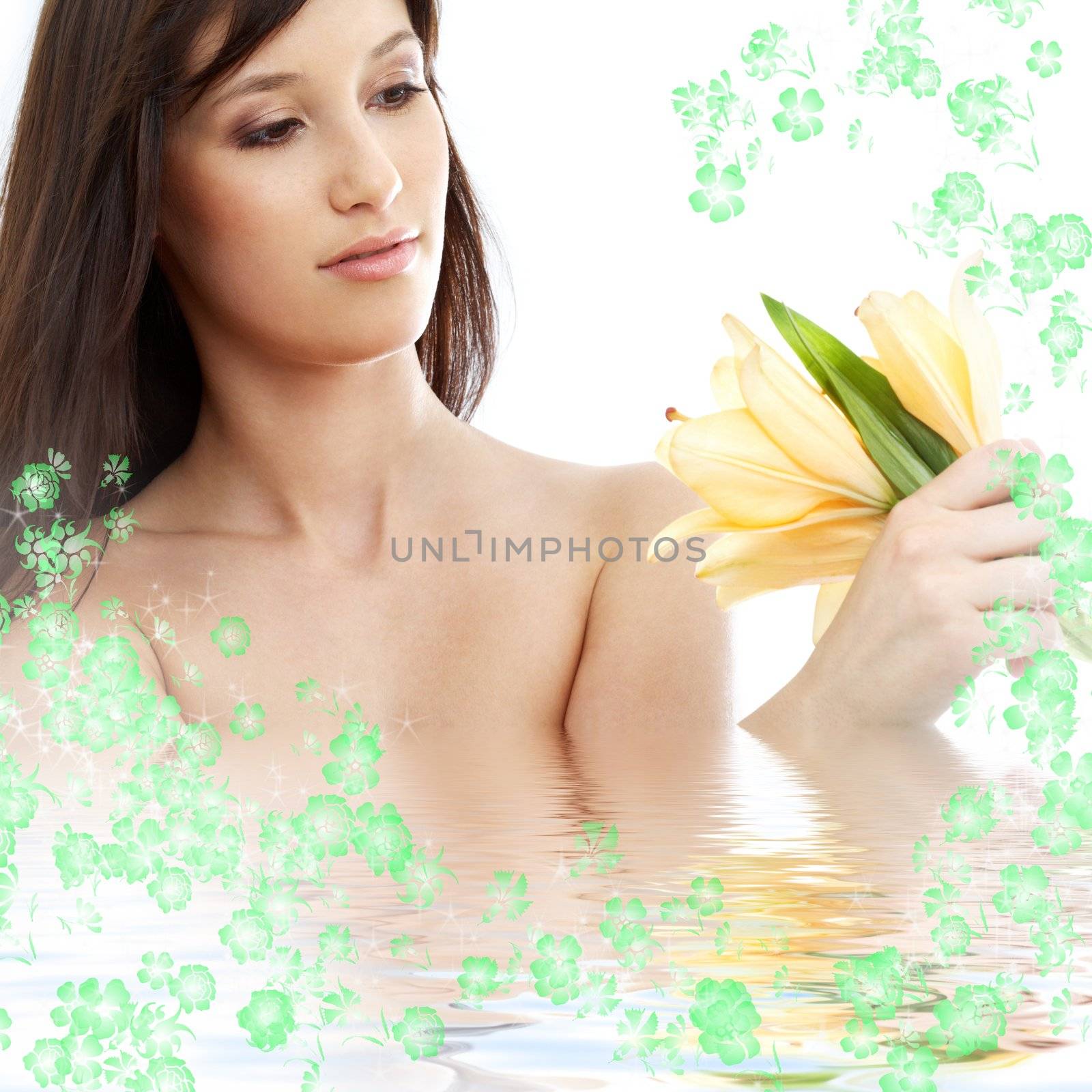 happy brunette with flowers in water #2 by dolgachov