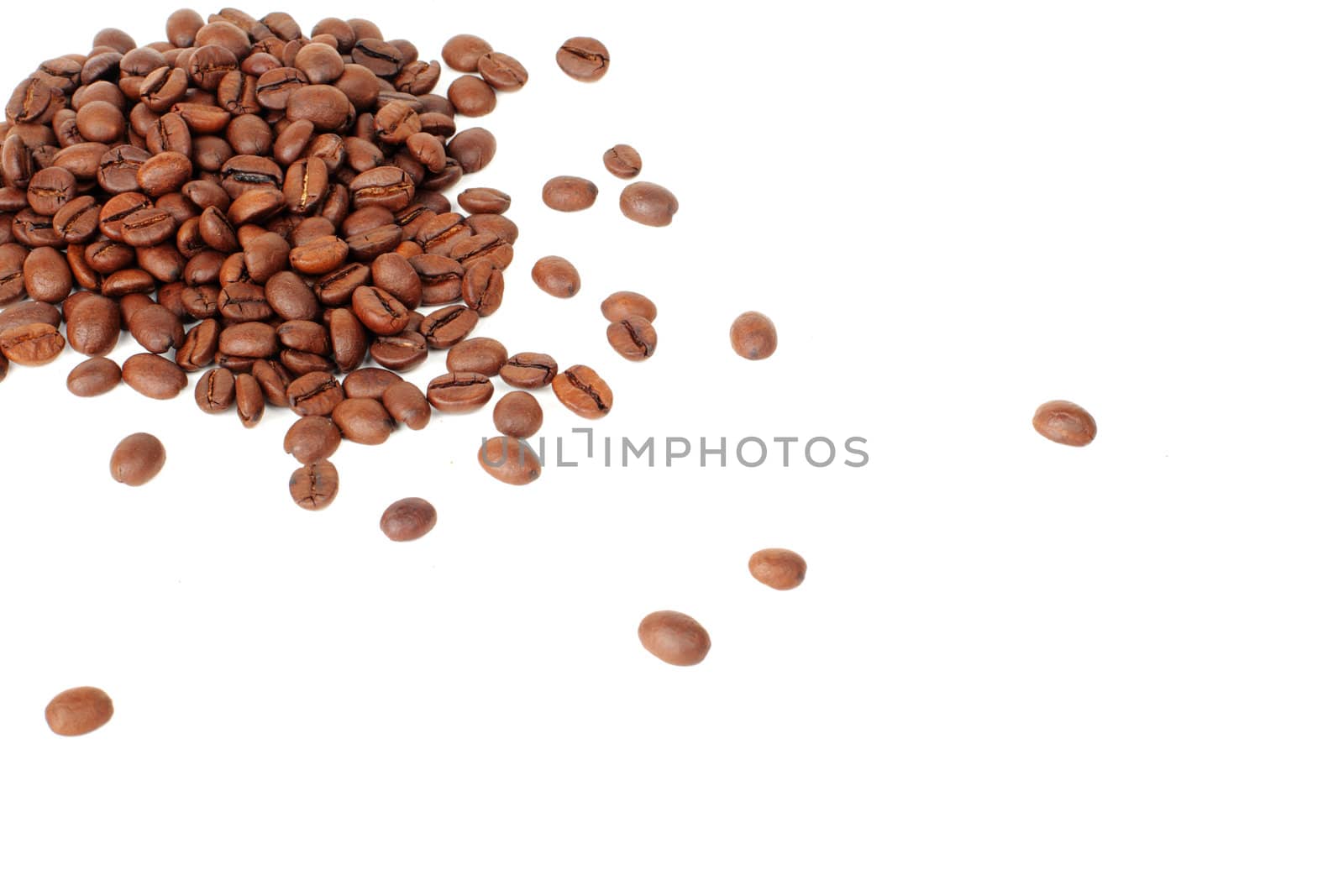 coffee beans on white at left up