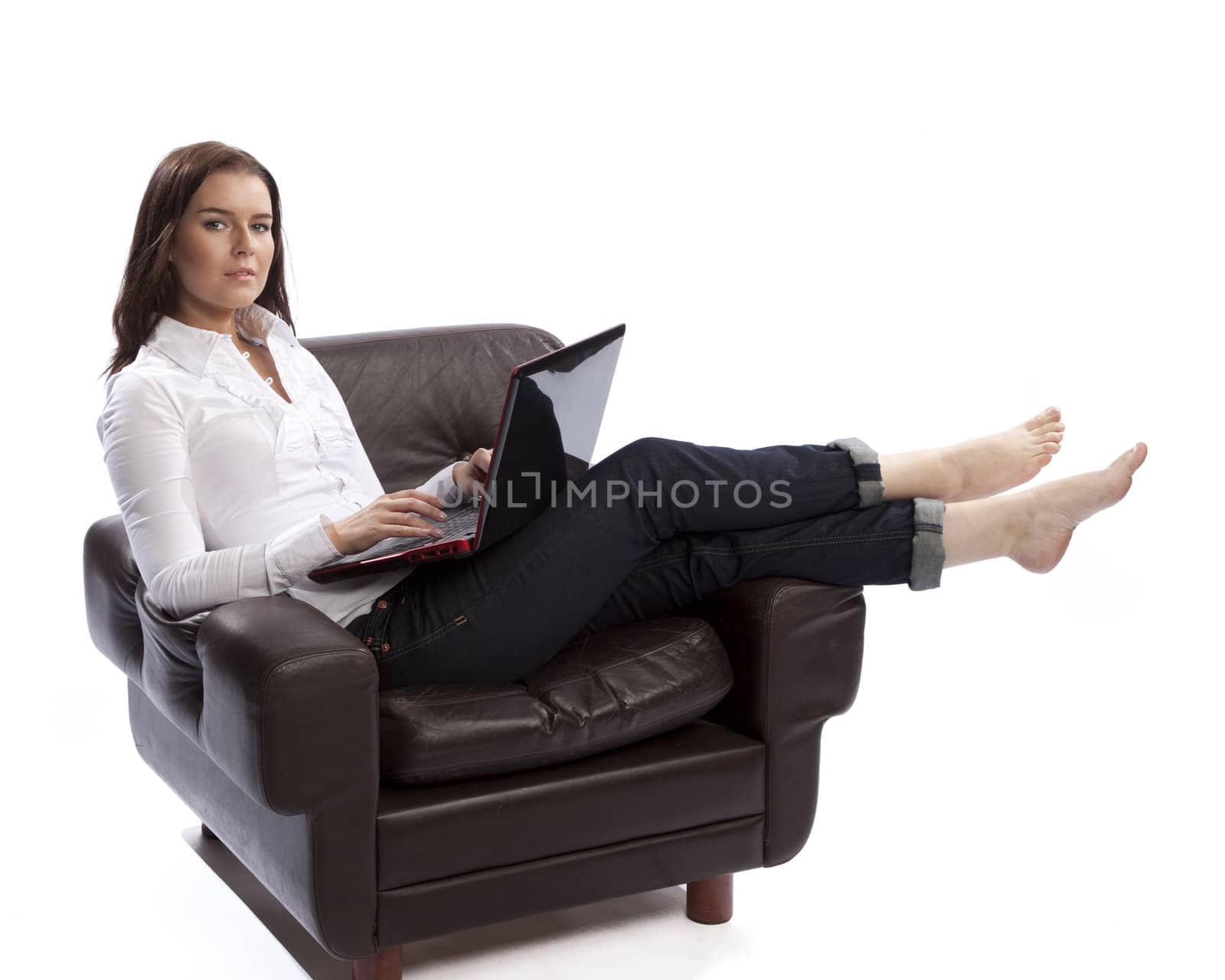 isolated young business woman over white background