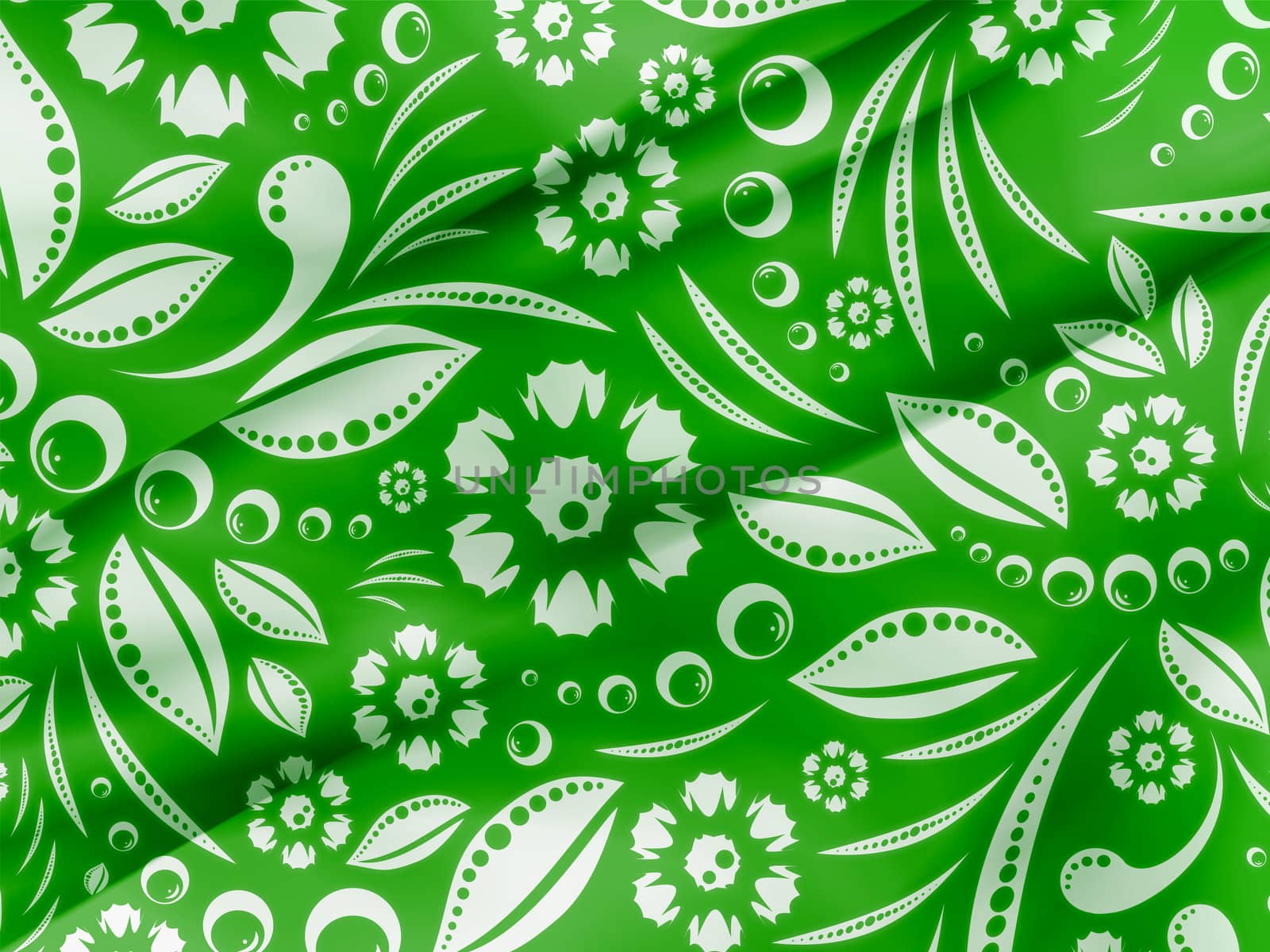 Green fabric with a white flower pattern