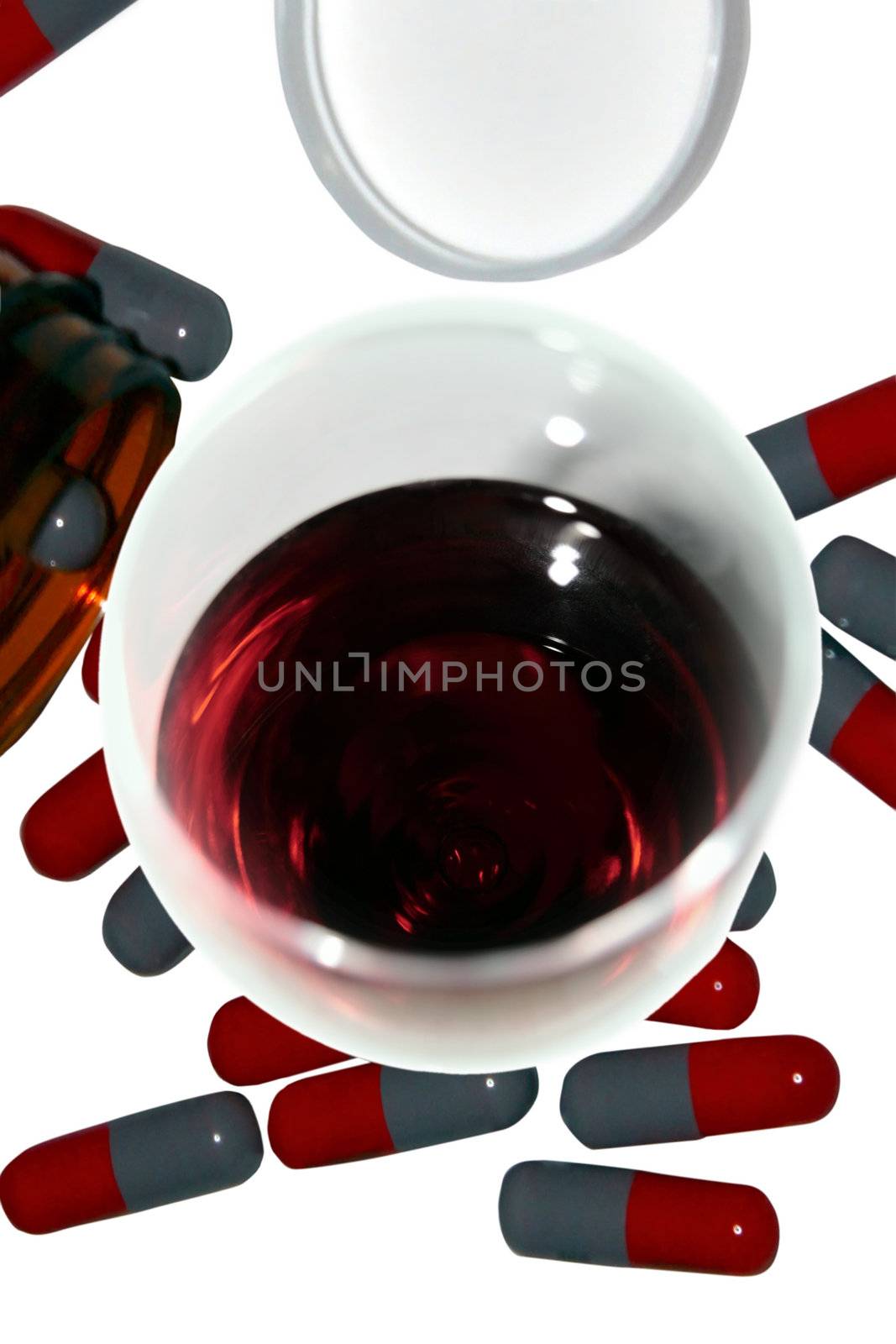 glass of wine with drugs showing they dont mix