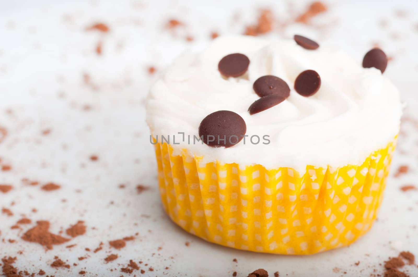 Delicious cupcake on a white plate with cinnamon