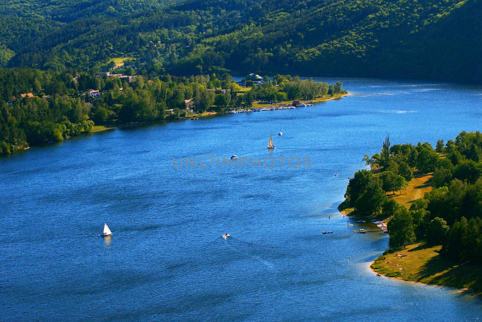 Zone of rest. The top view on sailing regatta on the river
