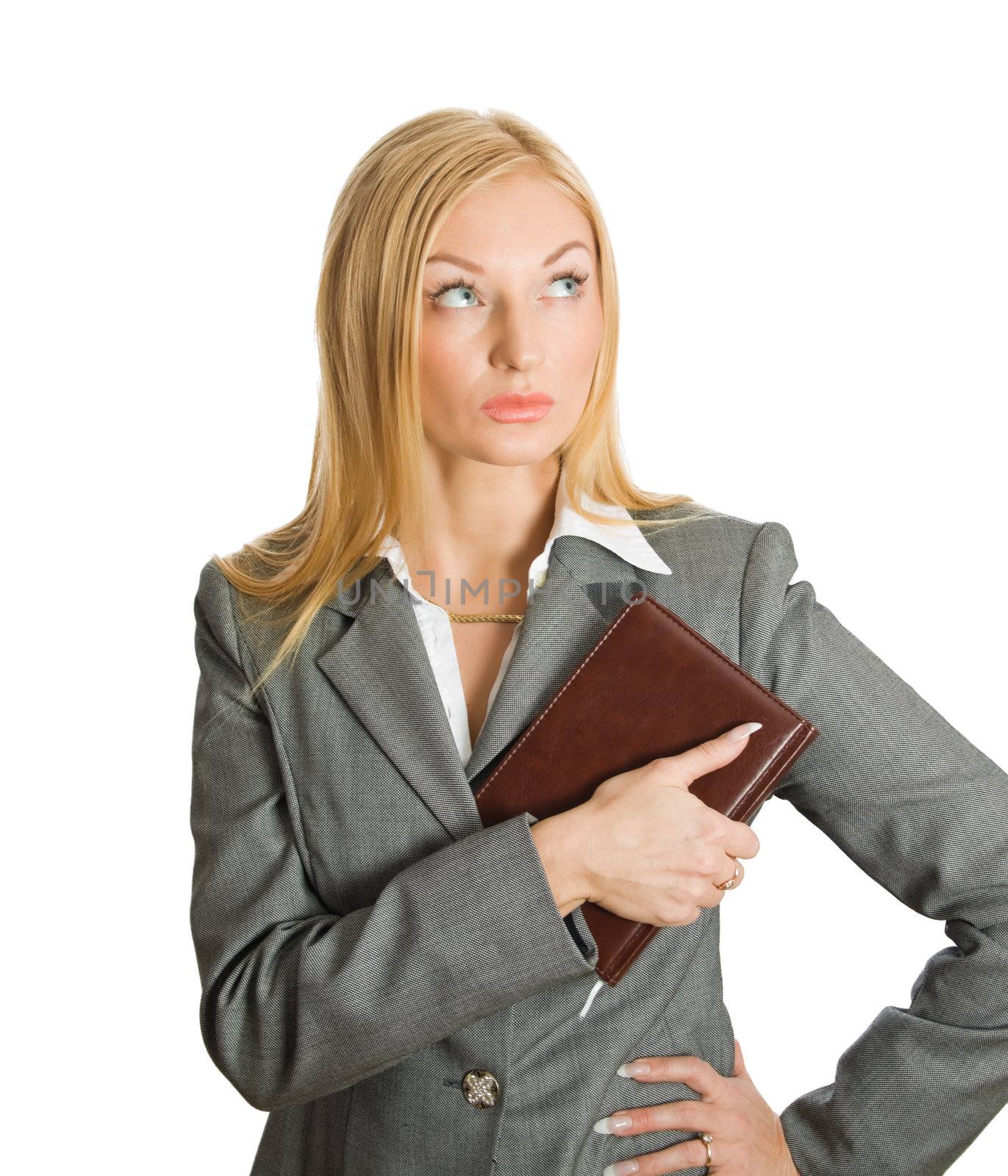 portrait of pretty blonde with a book isolated over white with clipping path