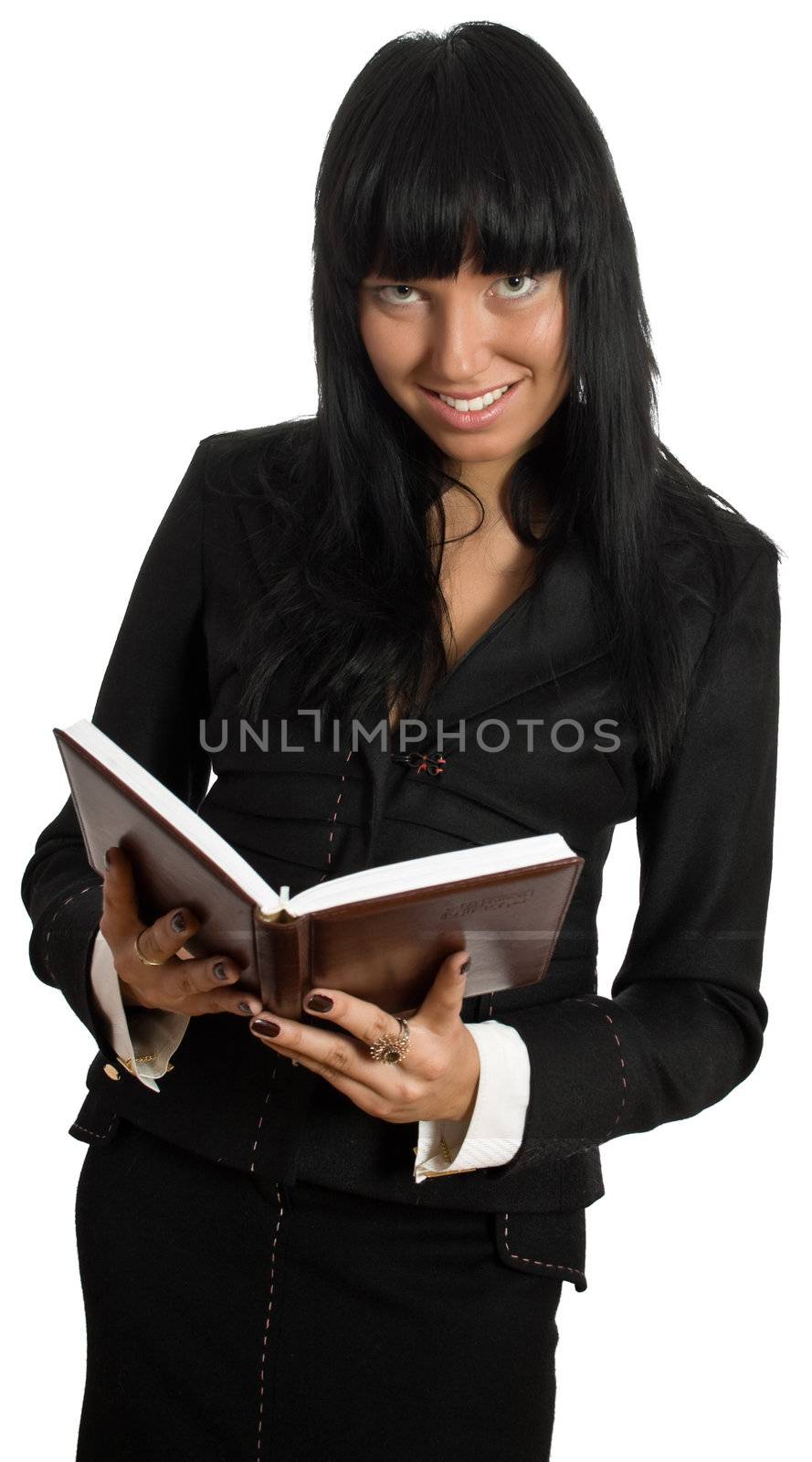 girl with open book isolated over white with clipping path