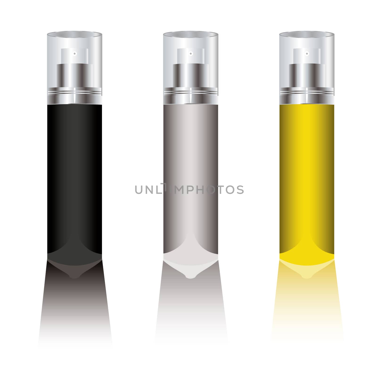 Three blank deodorant sprays with plastic transparent tops