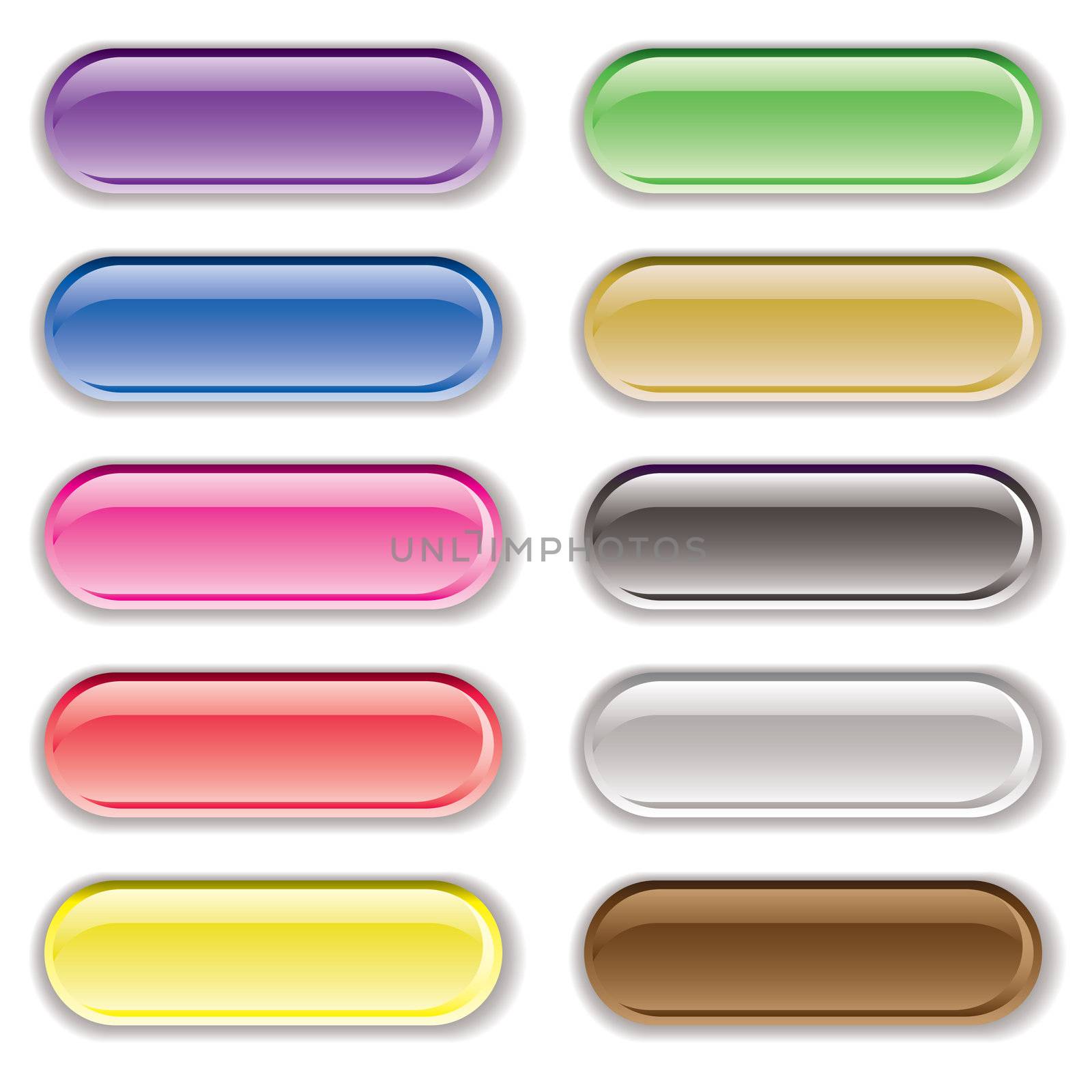 Ten gel filled lozenge brightly colored icons with shadows