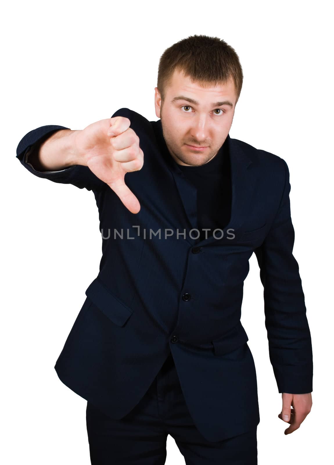 businessman show thumb down sing isolated over white with clipping path