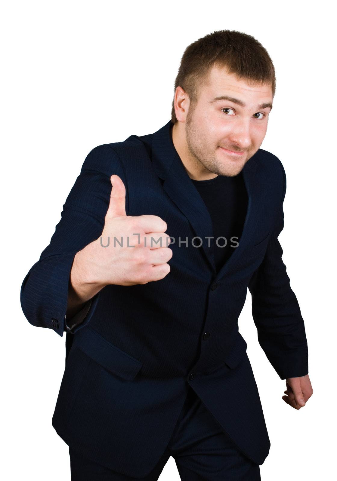 businessman show thumb up sing isolated over white with clipping path