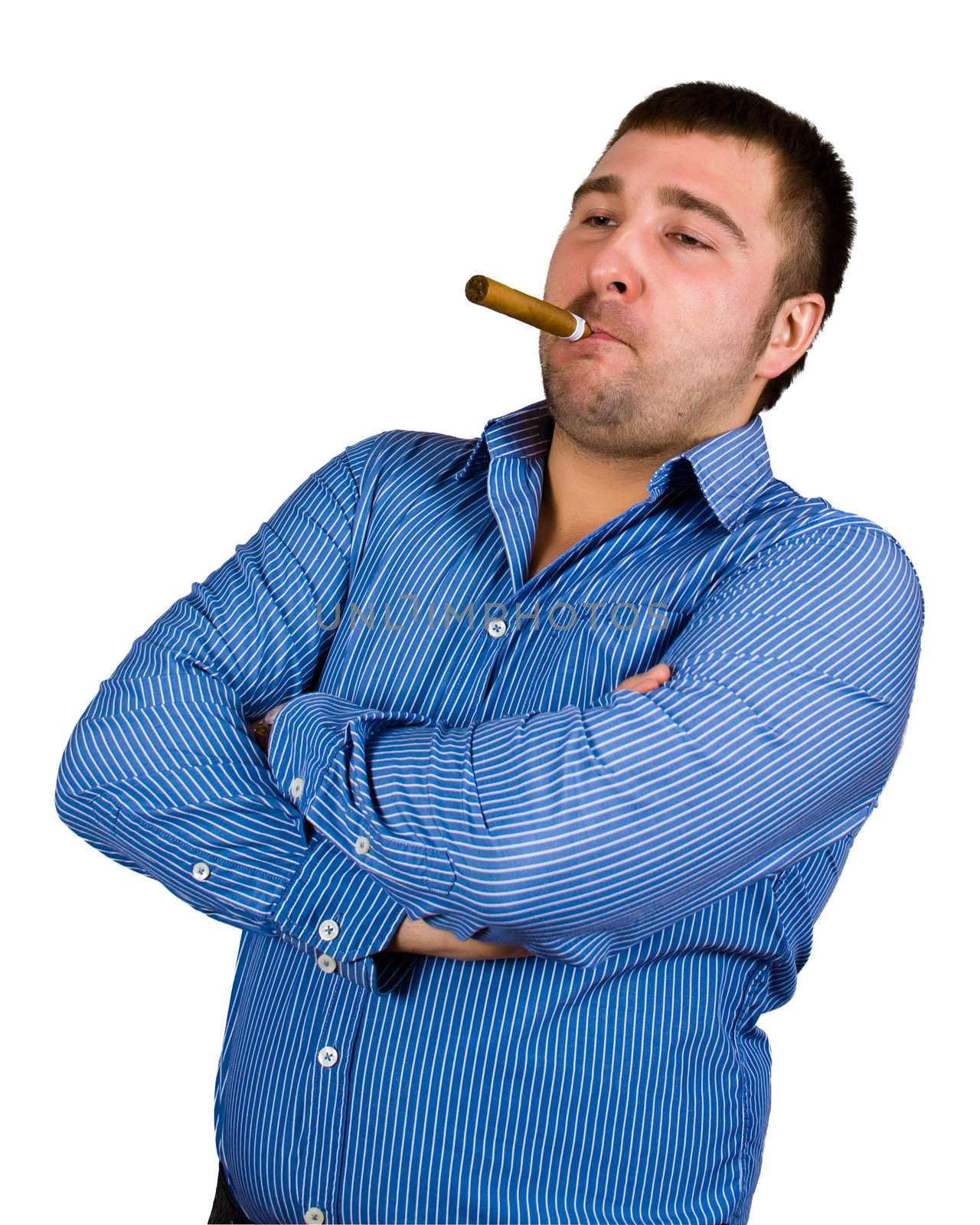 man with cigar isolated over white with clipping path