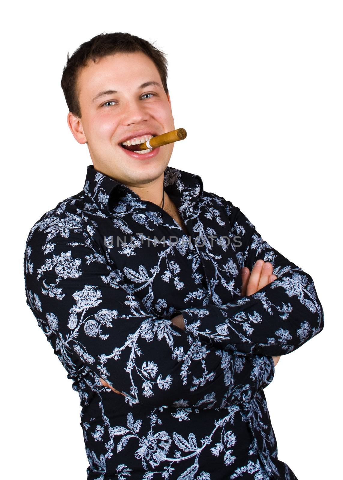 smiling man with cigar isolated over white with clipping path