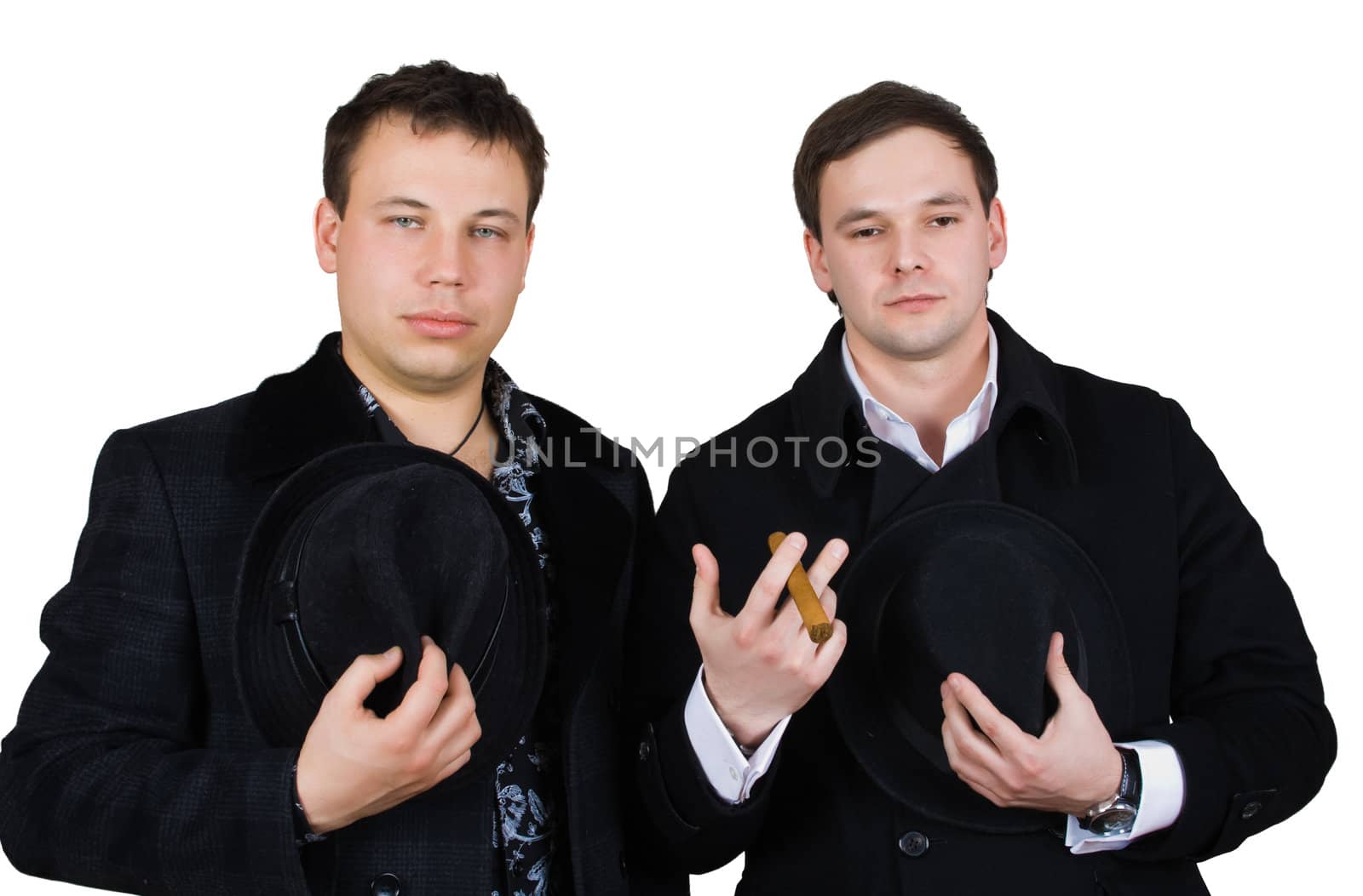 sad gentleman at funeral isolated over white with clipping path