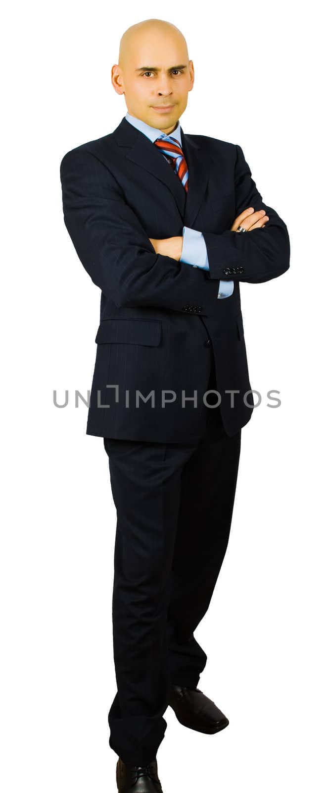 portrait of hansome businessman fold his arms isolated on white with clipping path