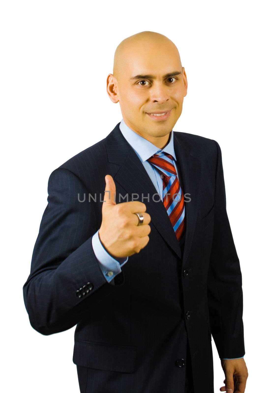 businessman show thumb up sing isolated on white with clipping path