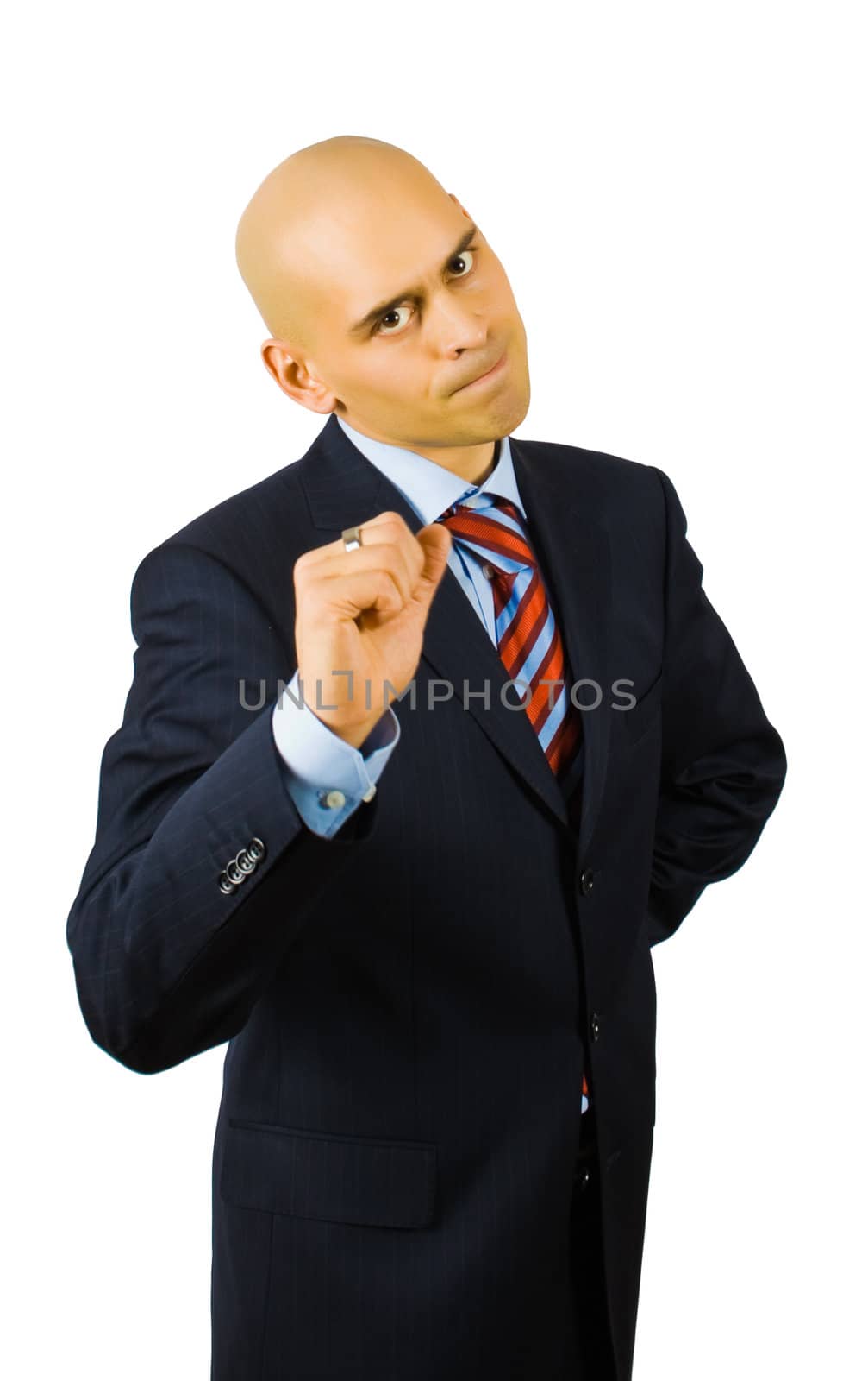 portrait of doubting businessman isolated on white with clipping path