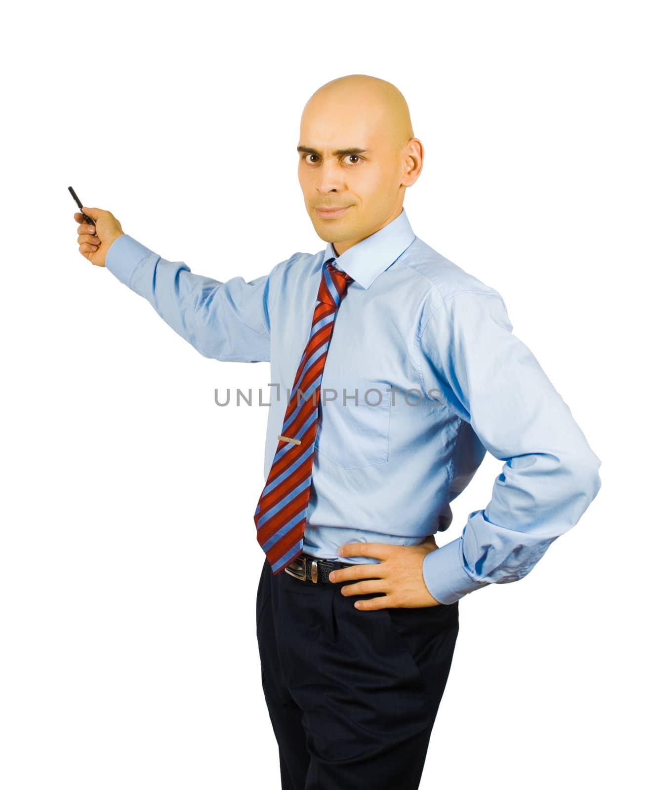 presenting businessman isolated on white with clipping path