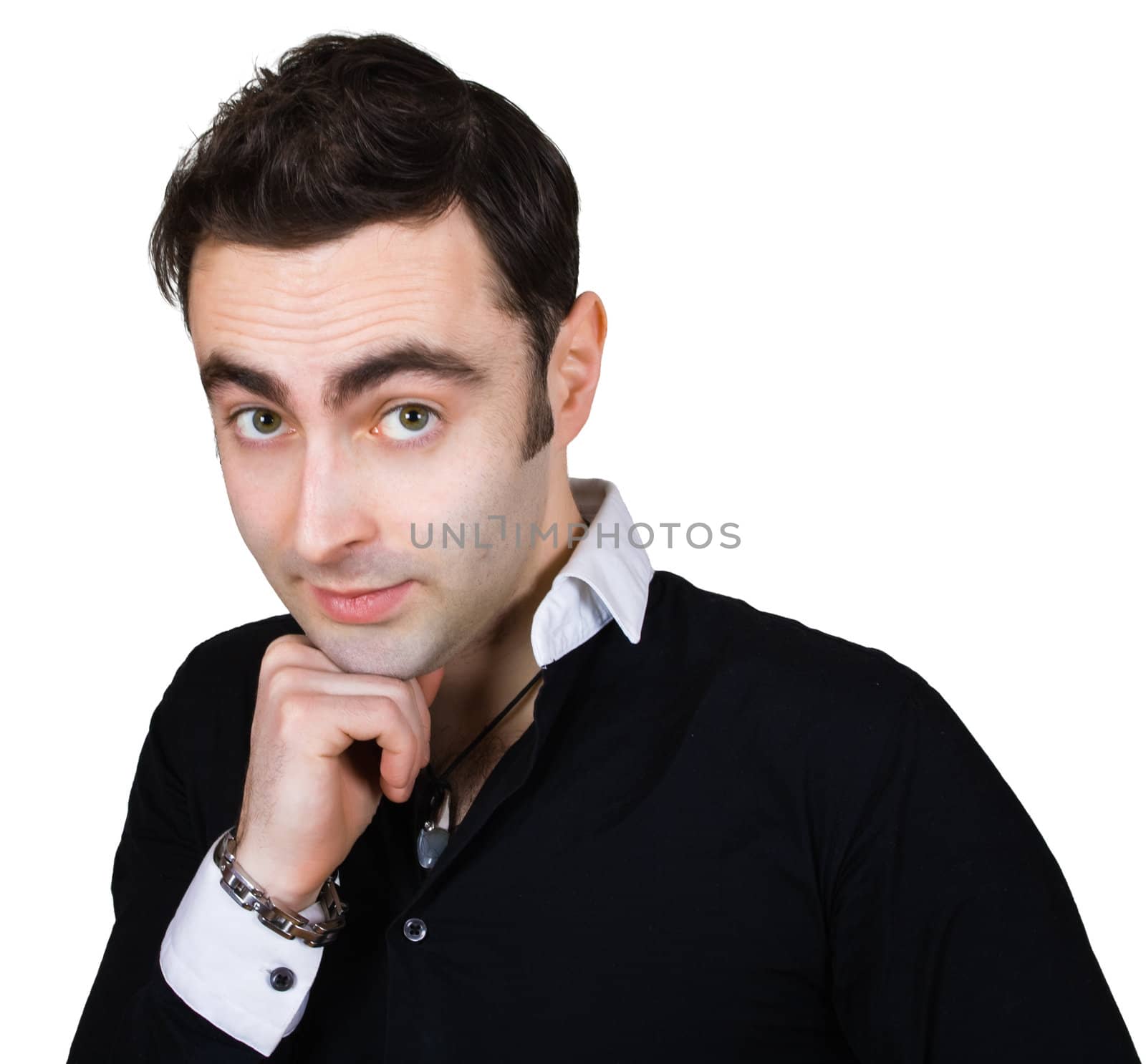 handsome modest man isolated over white with clipping path