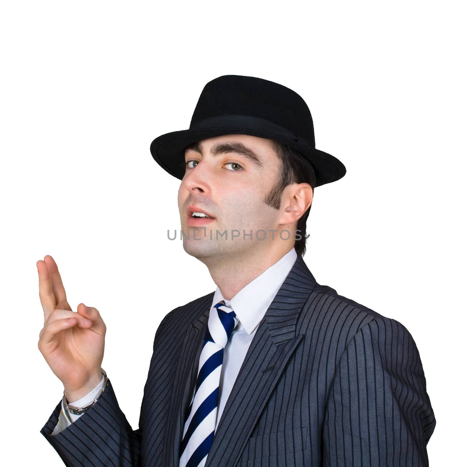 retro businessman smoke isolated over white with clipping path