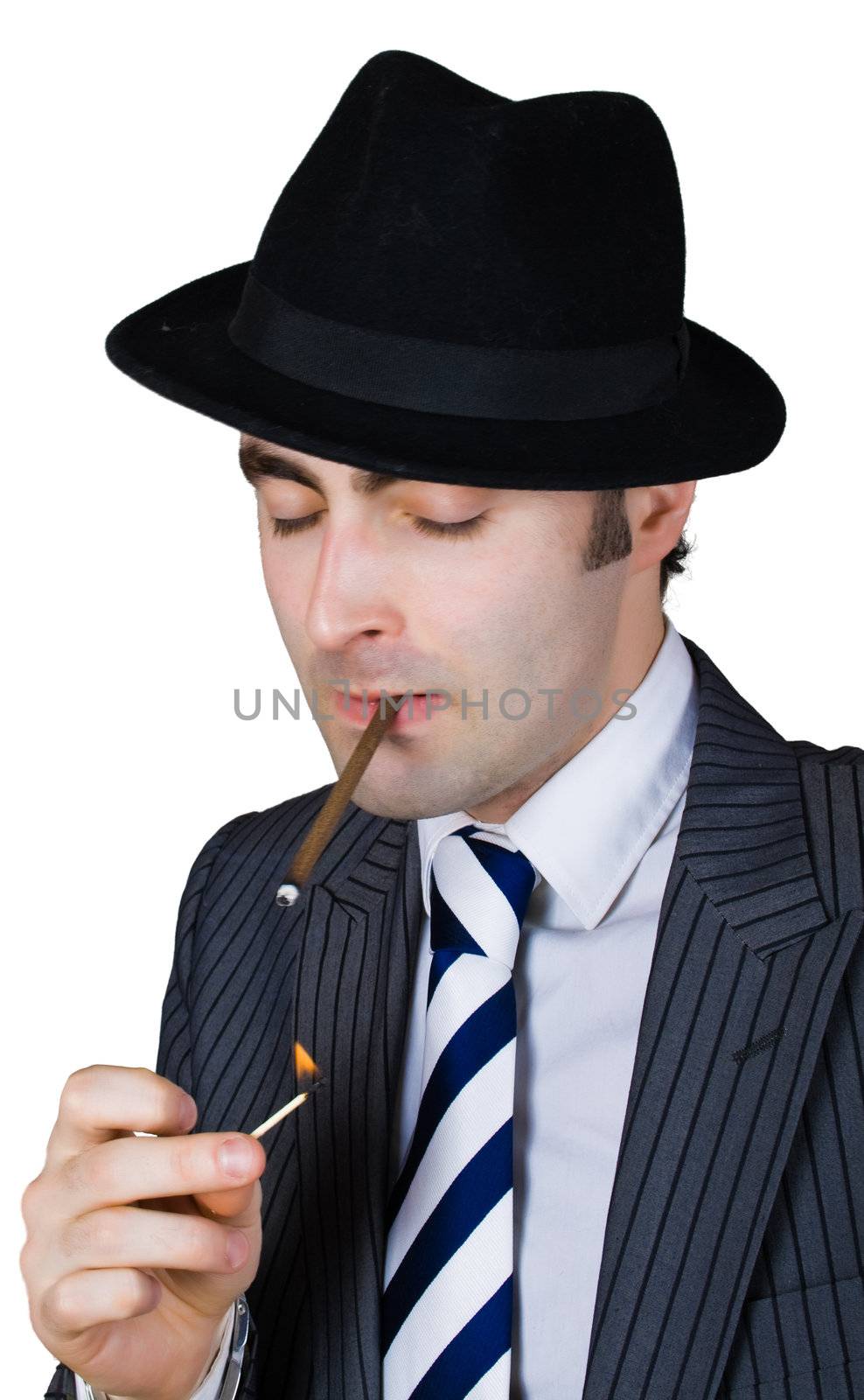  retro businessman light a cigarette by AndyTu