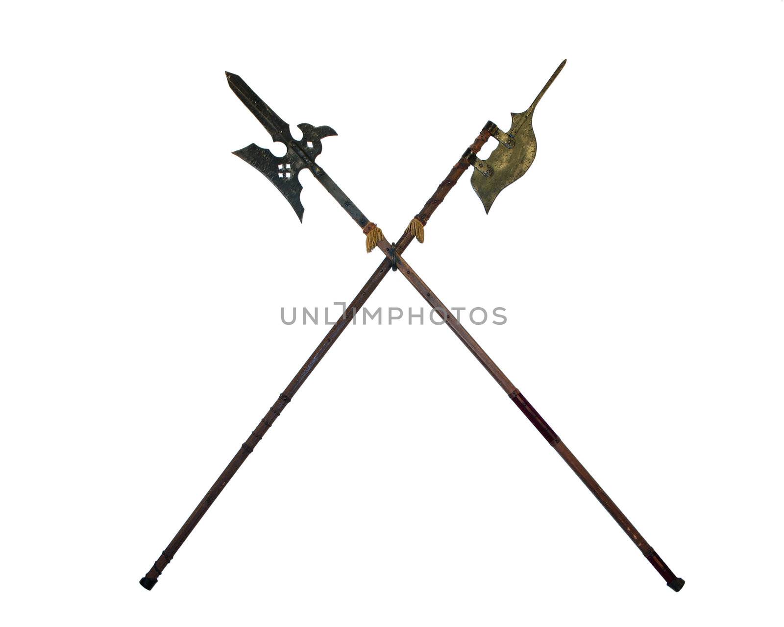 Ancient halberds isolated on white