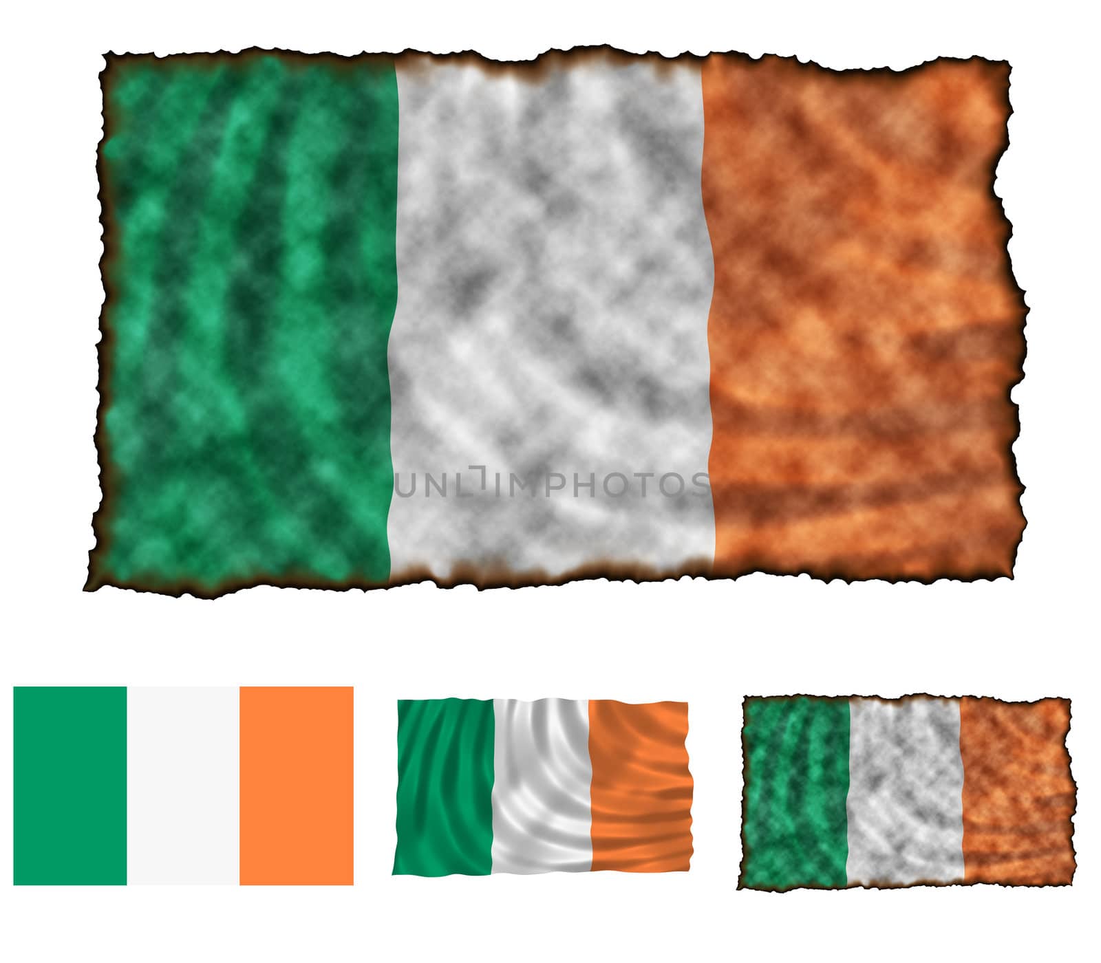 Illustration of national color of Ireland in three different styles