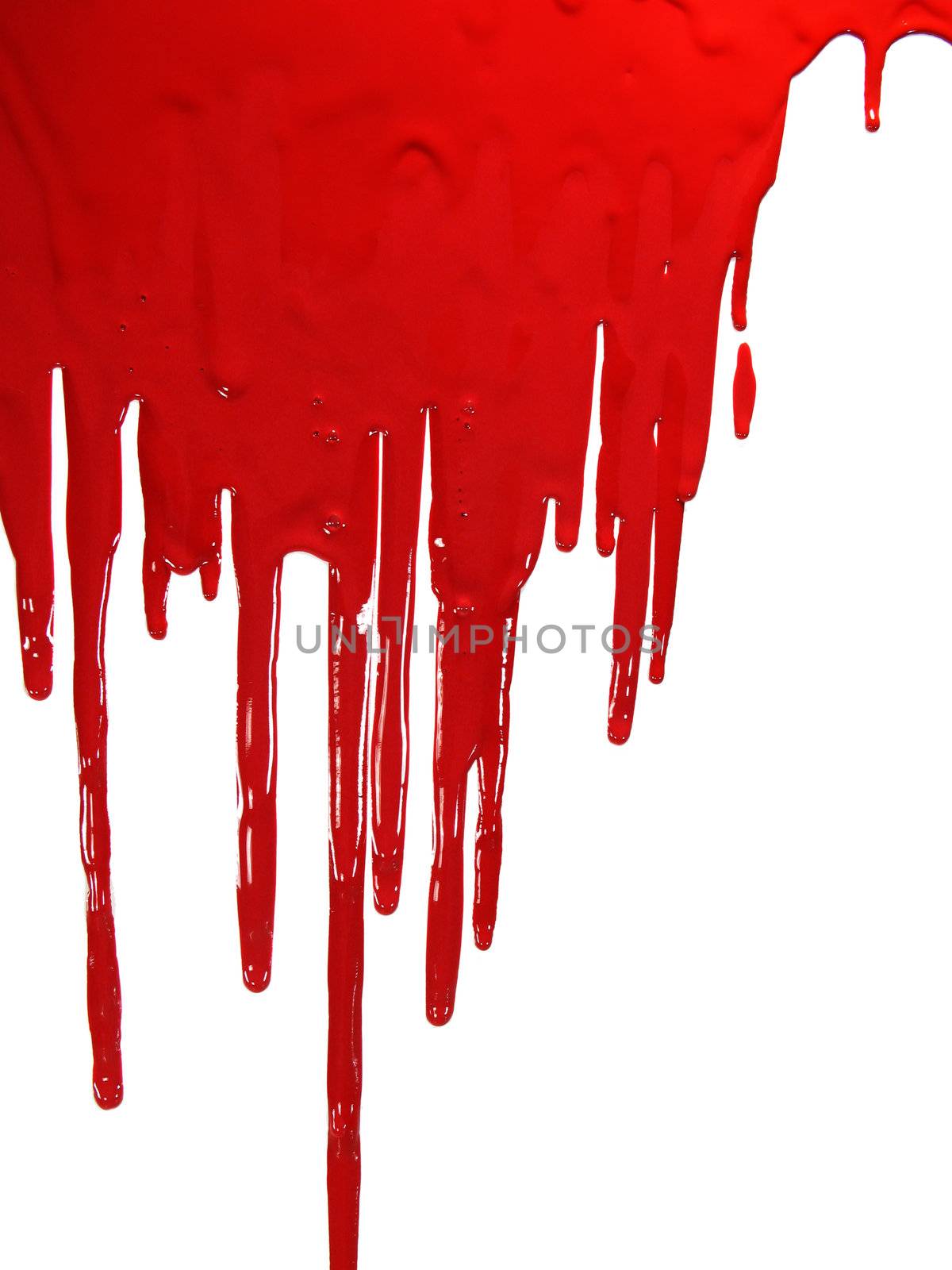 Red paint “blooding” on white.