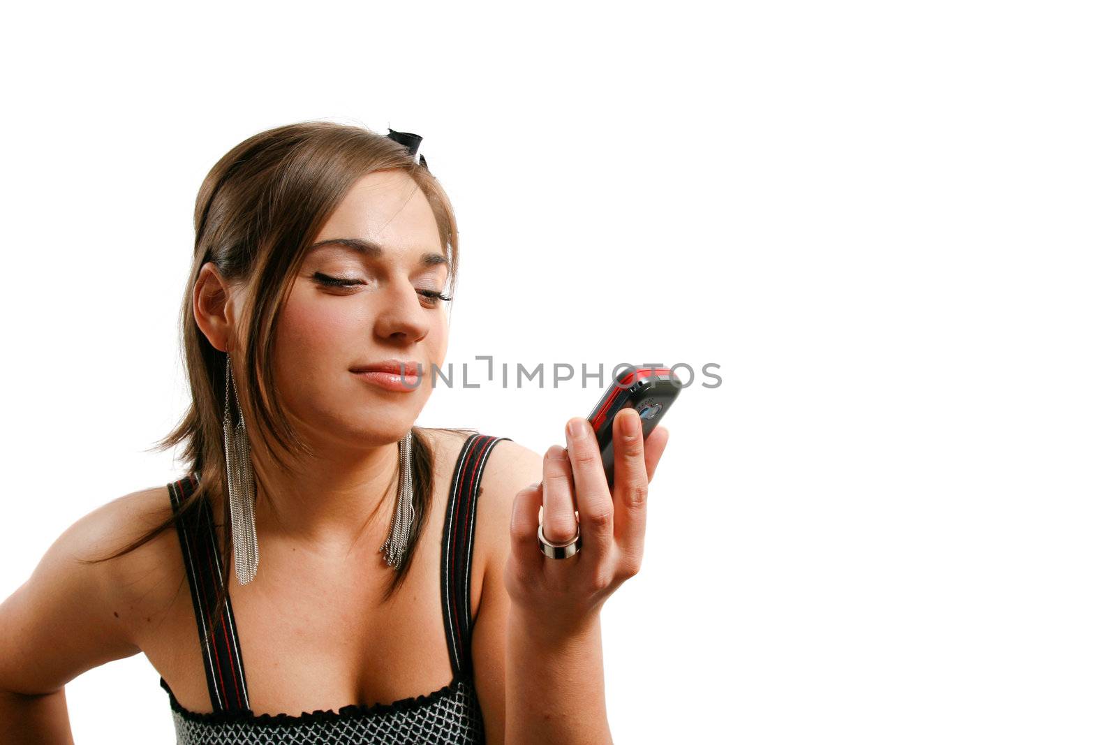 Modern looking young woman watching her phone.