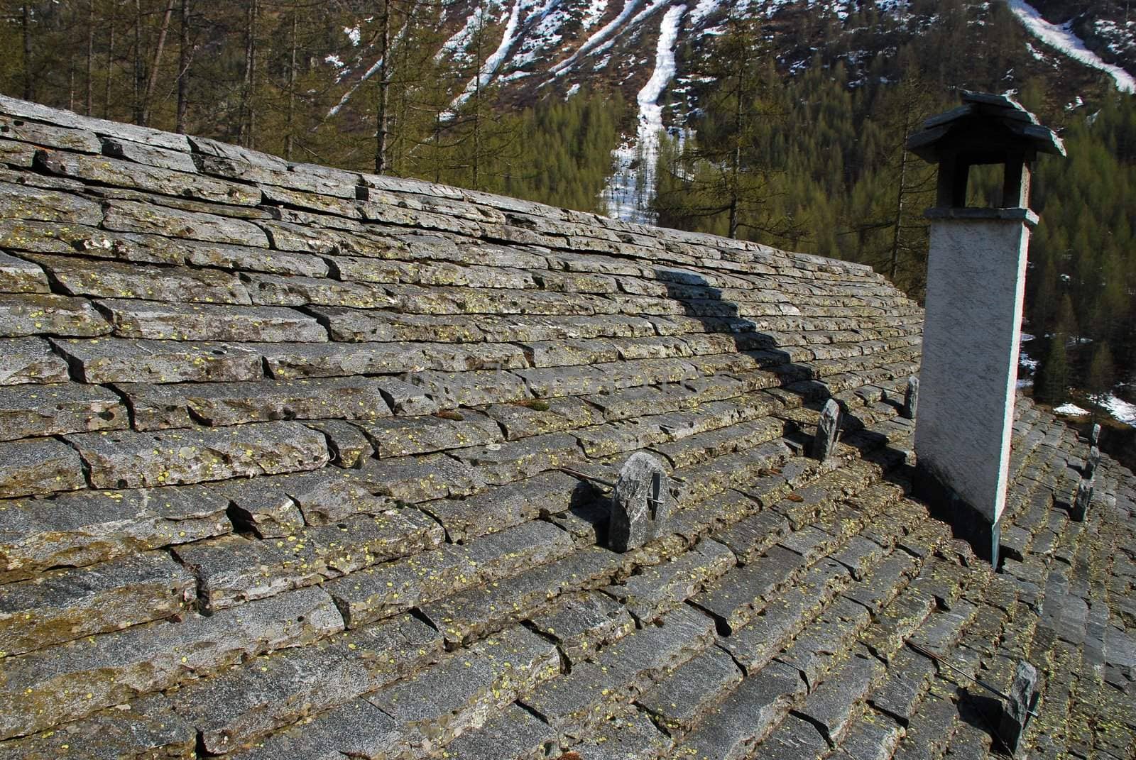 Fixing technique of Stone roof in traditional Bosco Gurin house by dariya64