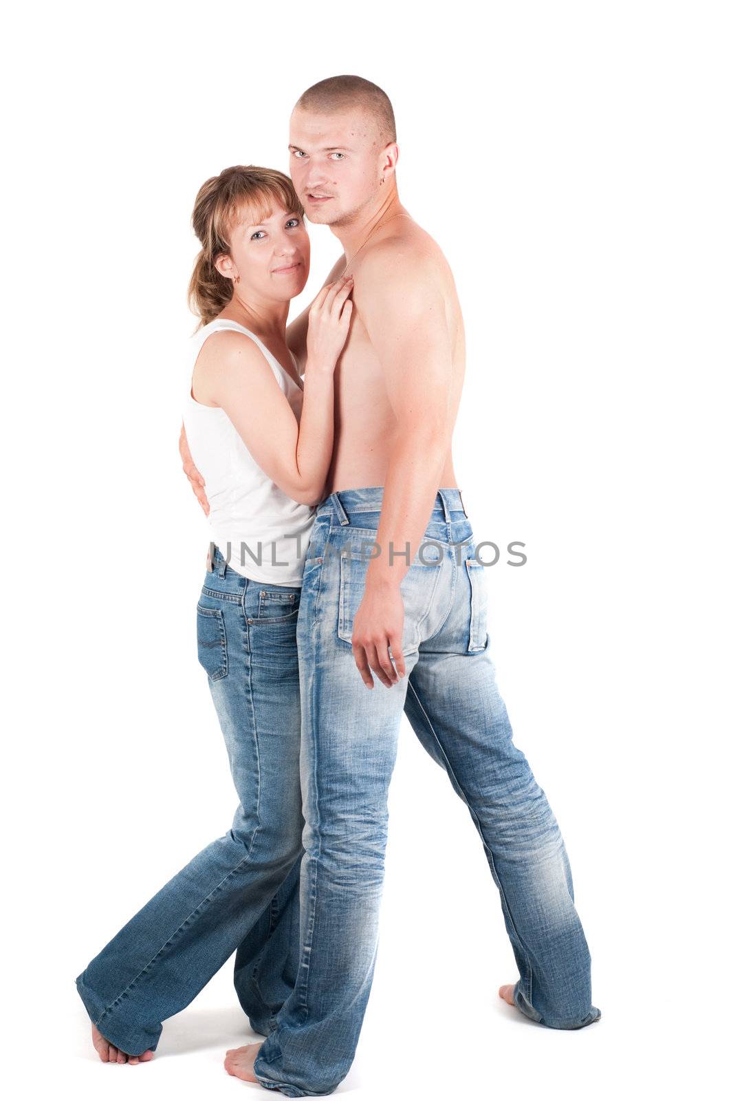 Studio shot o man and woman isolated on white