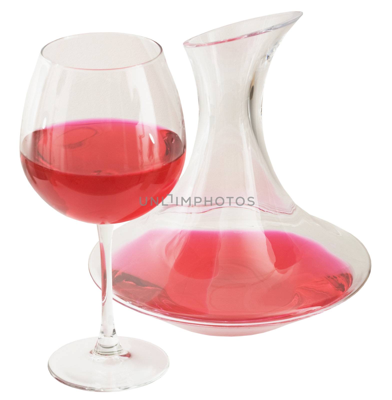 Decanter and goblet on the white background