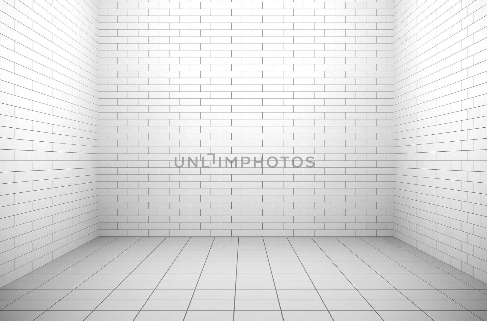 White windowless interior. 3D rendered image.