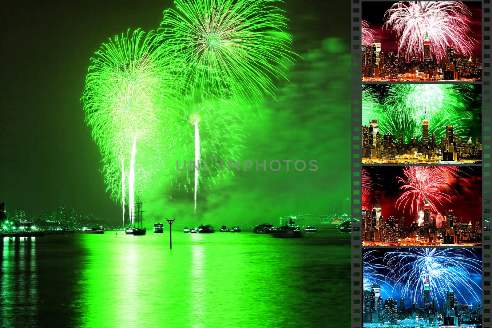 NEW YORK - JULY 4: The largest  fireworks in the country displayed over the Hudson River - the Macy's 4th of July fireworks on July 4, 2010 in New York City. 