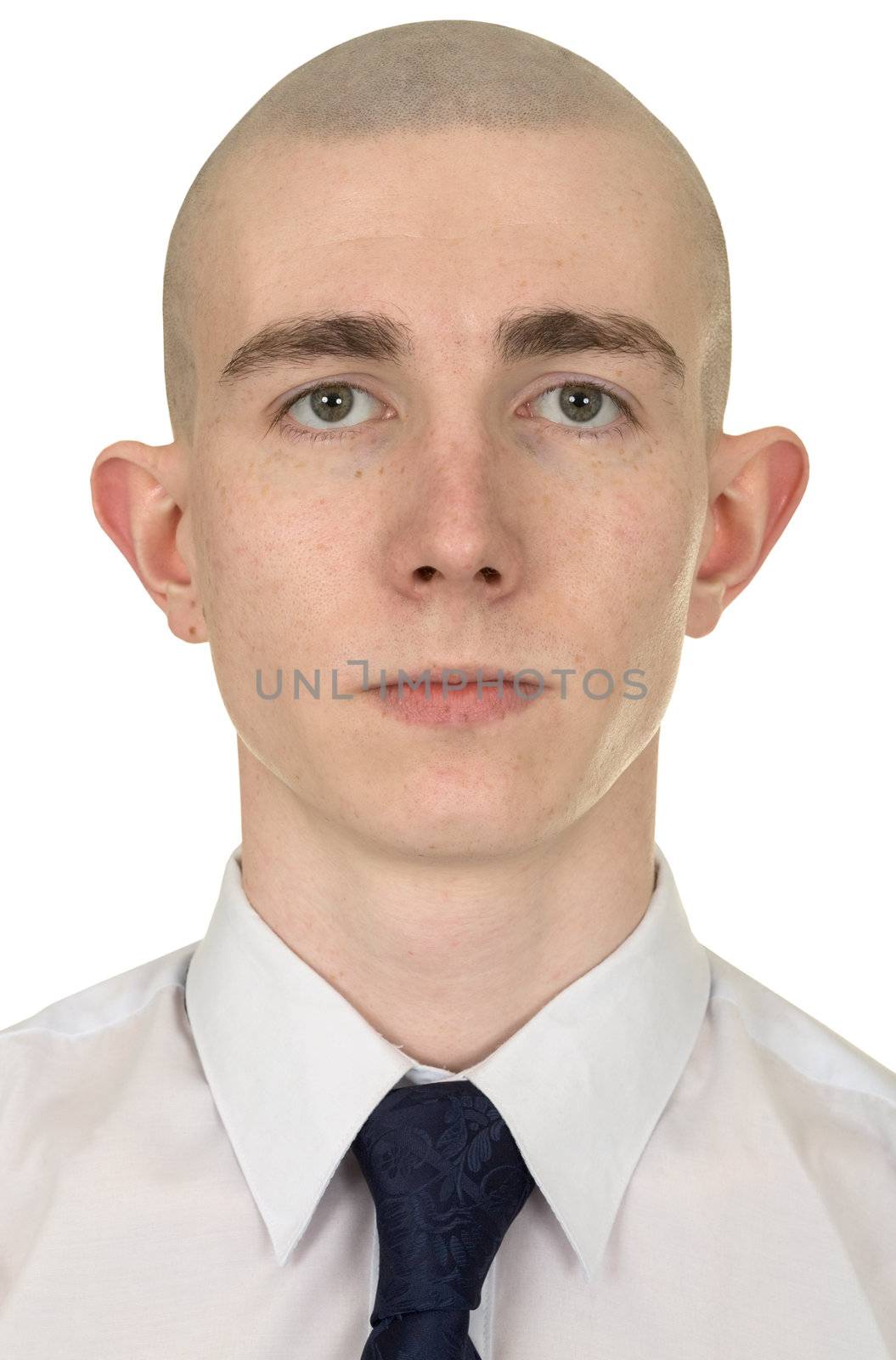 Portrait of the young man with a tie on a white background