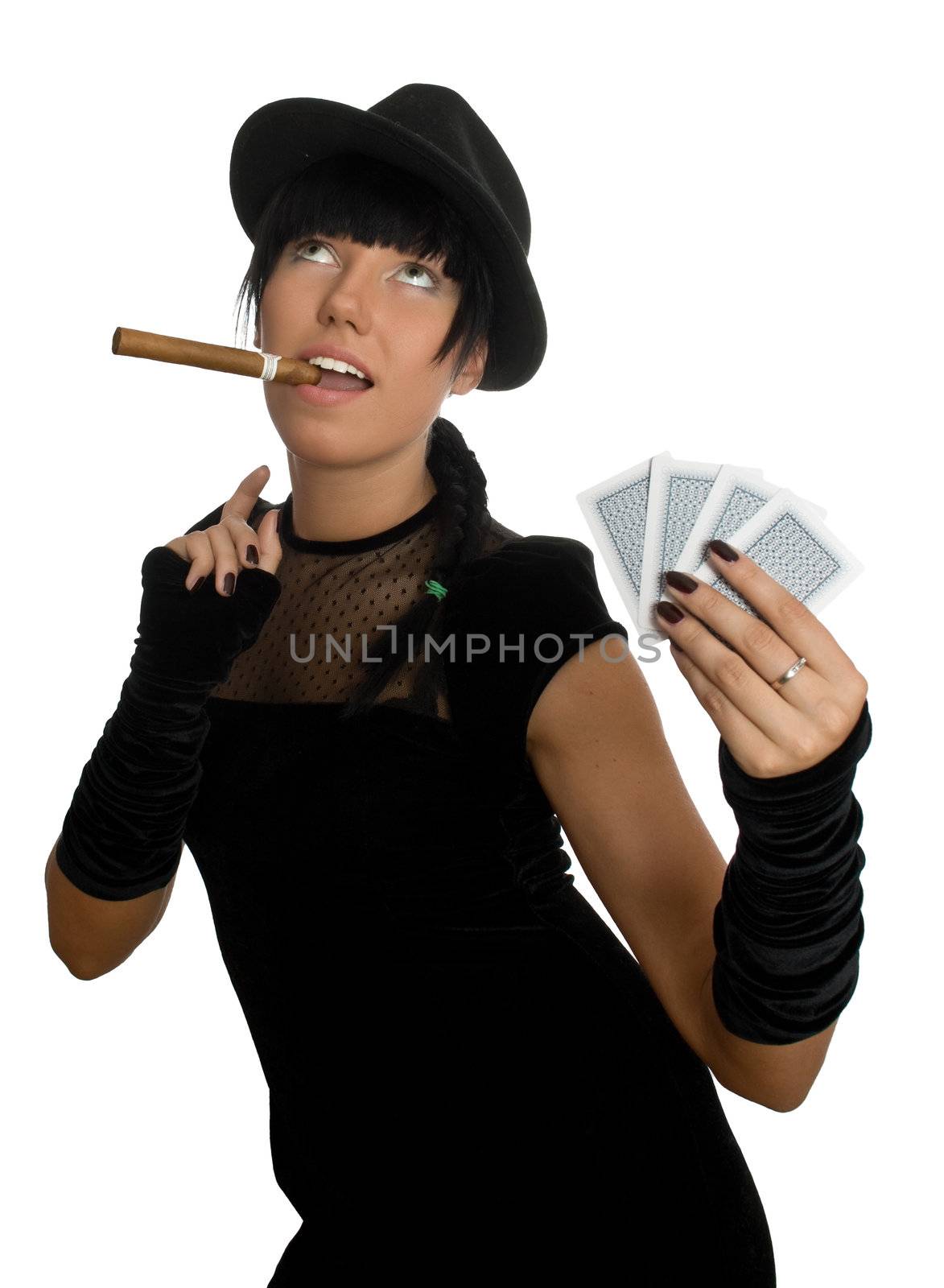 sexy girl with cigar and cards by AndyTu