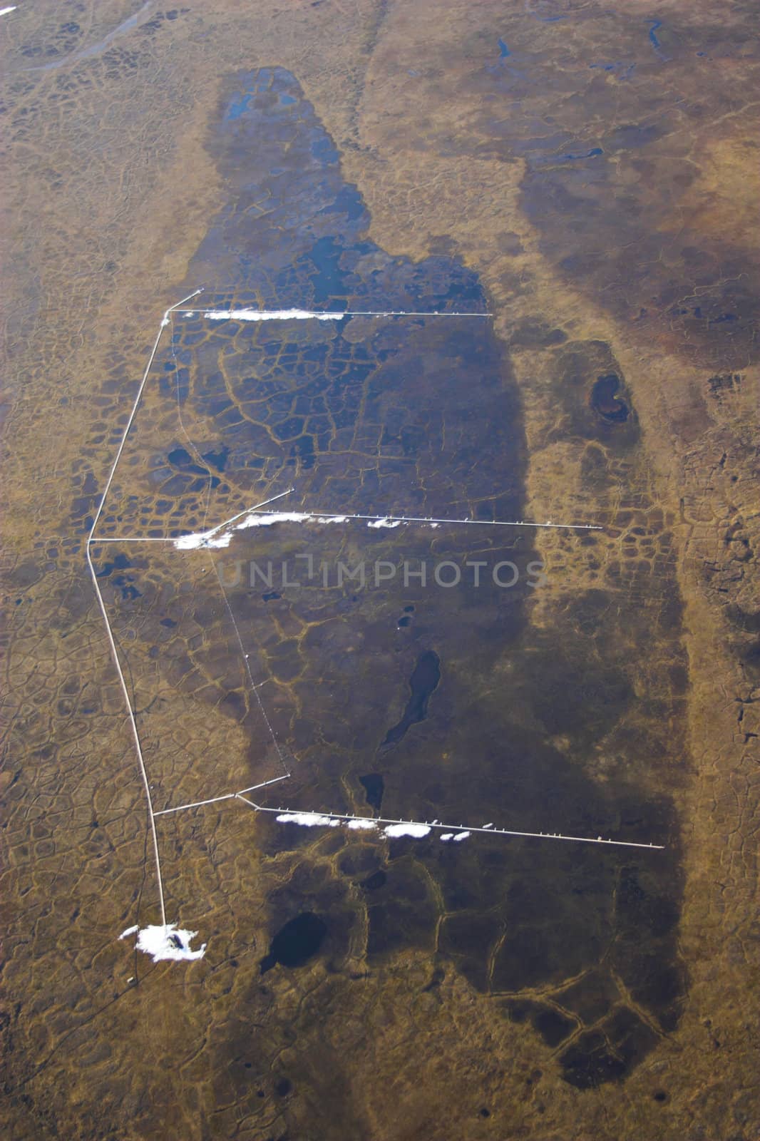 Aerial view of tundra near Arctic Ocean