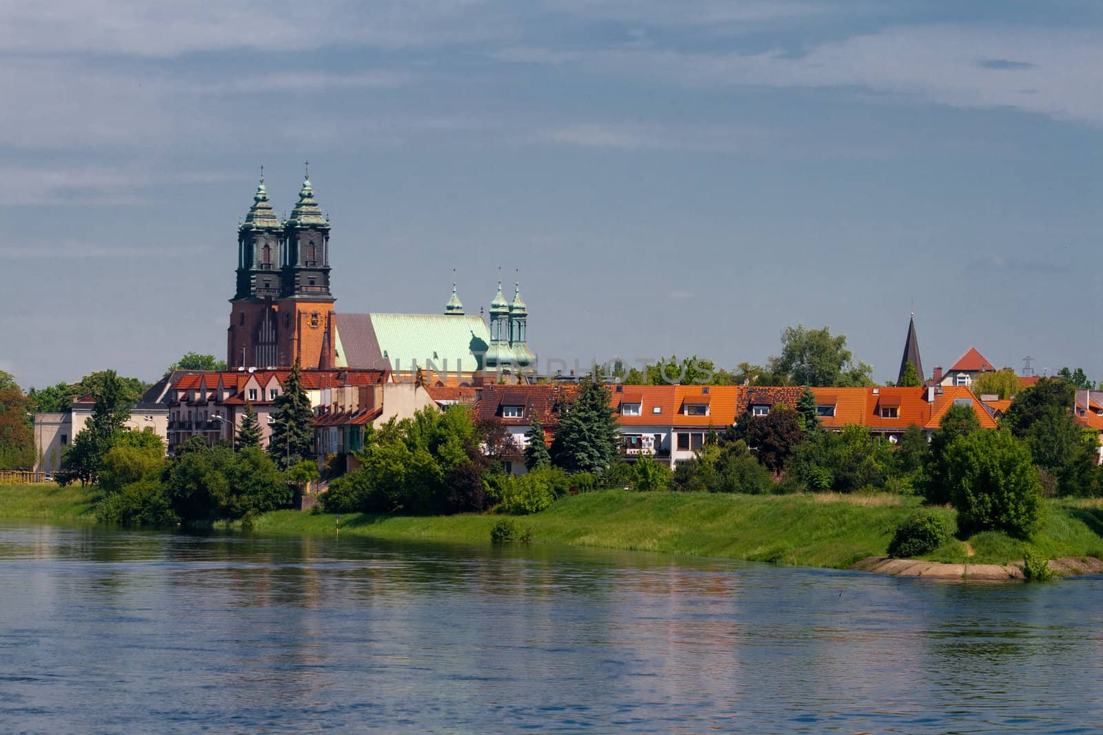 Cathedral church and river in the center of city

