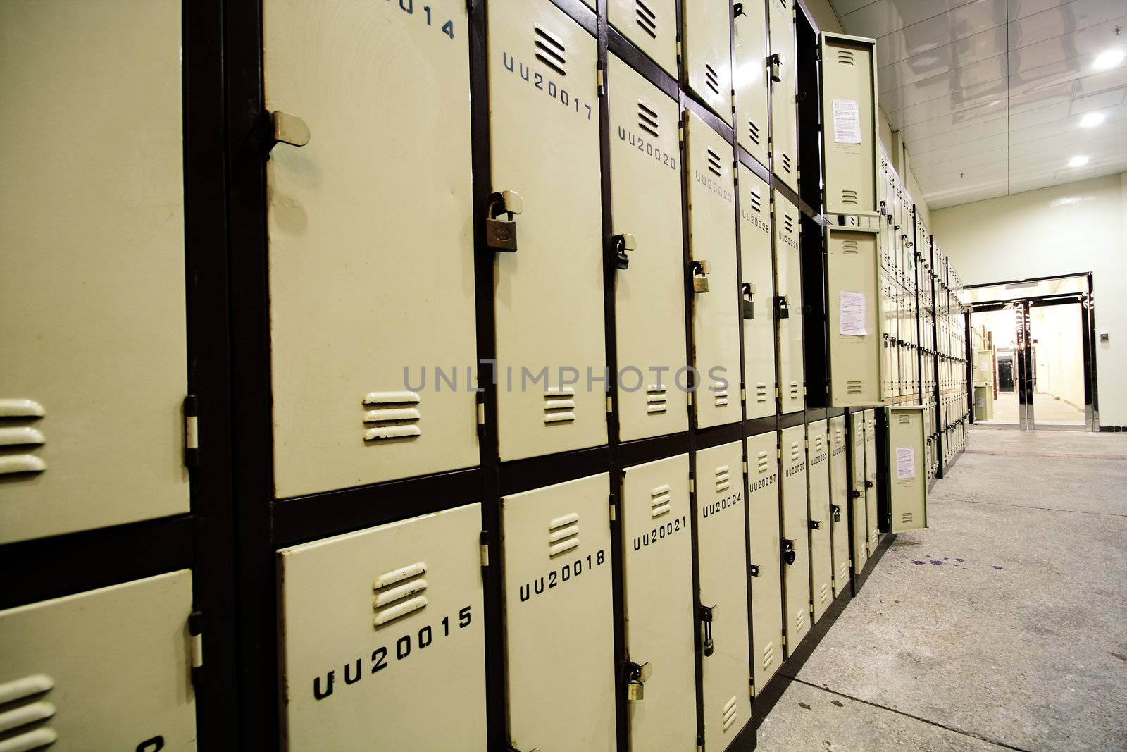School Hallway with Student Lockers.
