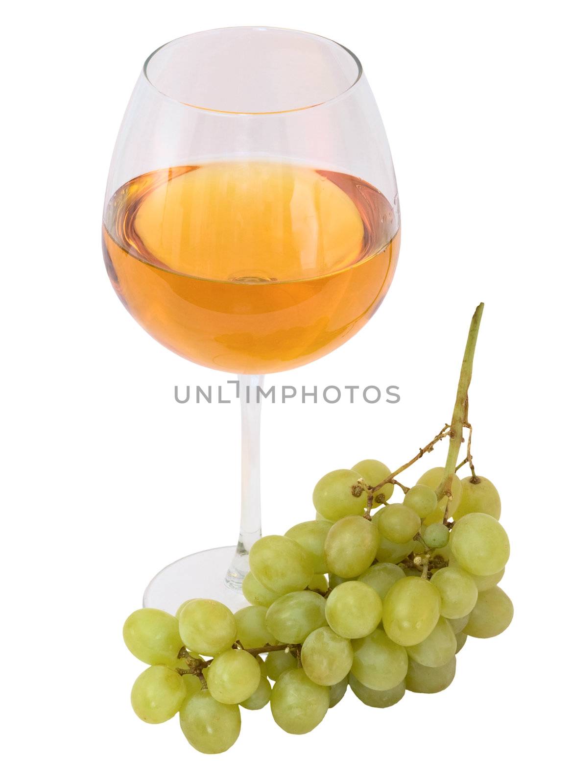 Still-life with a glass of wine and grapes on a white background
