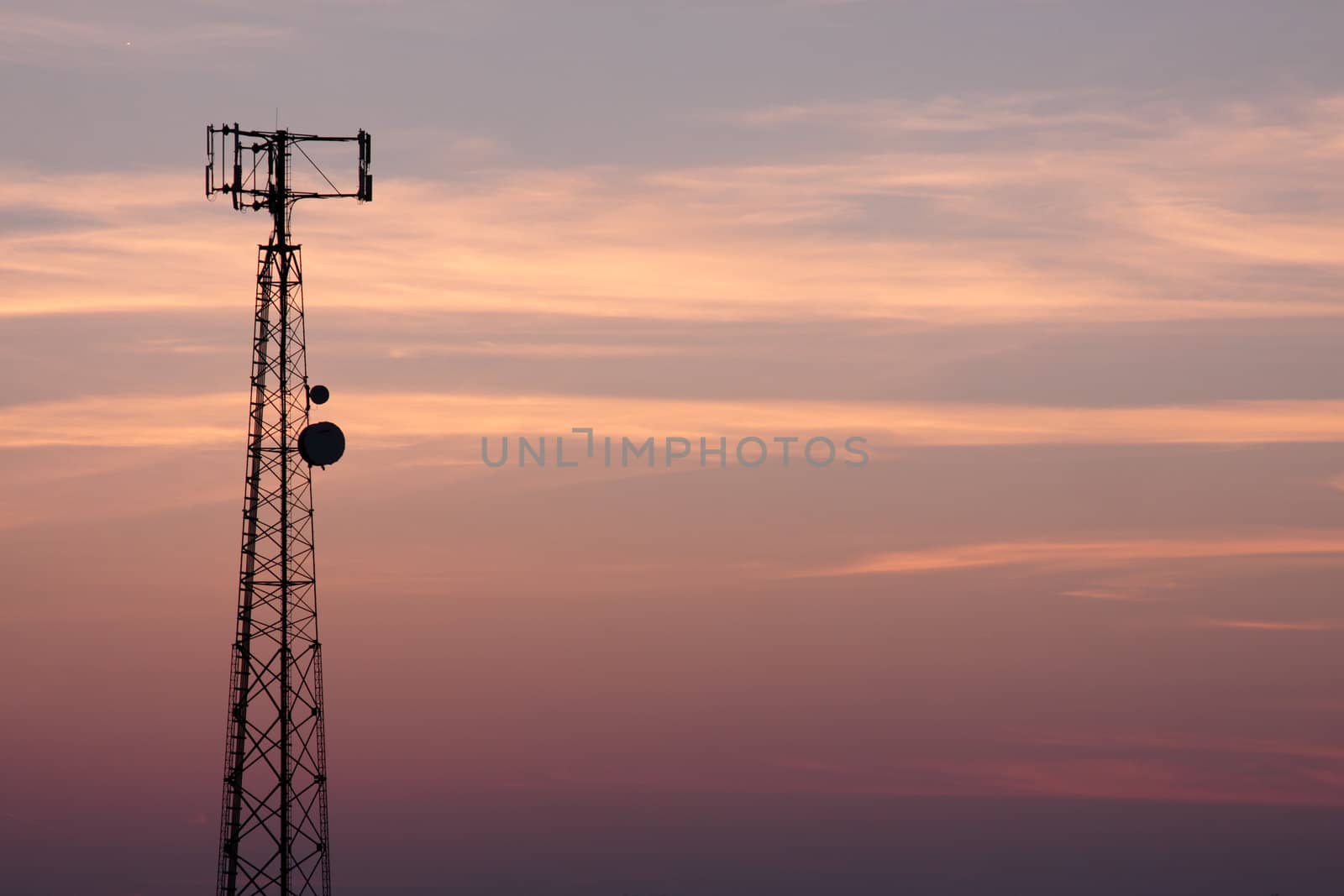 Cell Tower Silhouette Against the Pink Sky
 by ca2hill