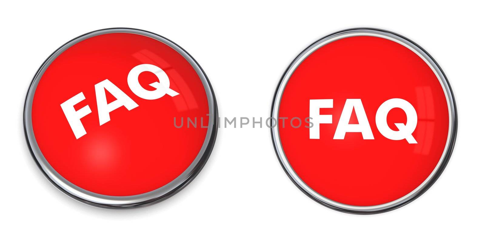 red round rendered 3d button with white word FAQ