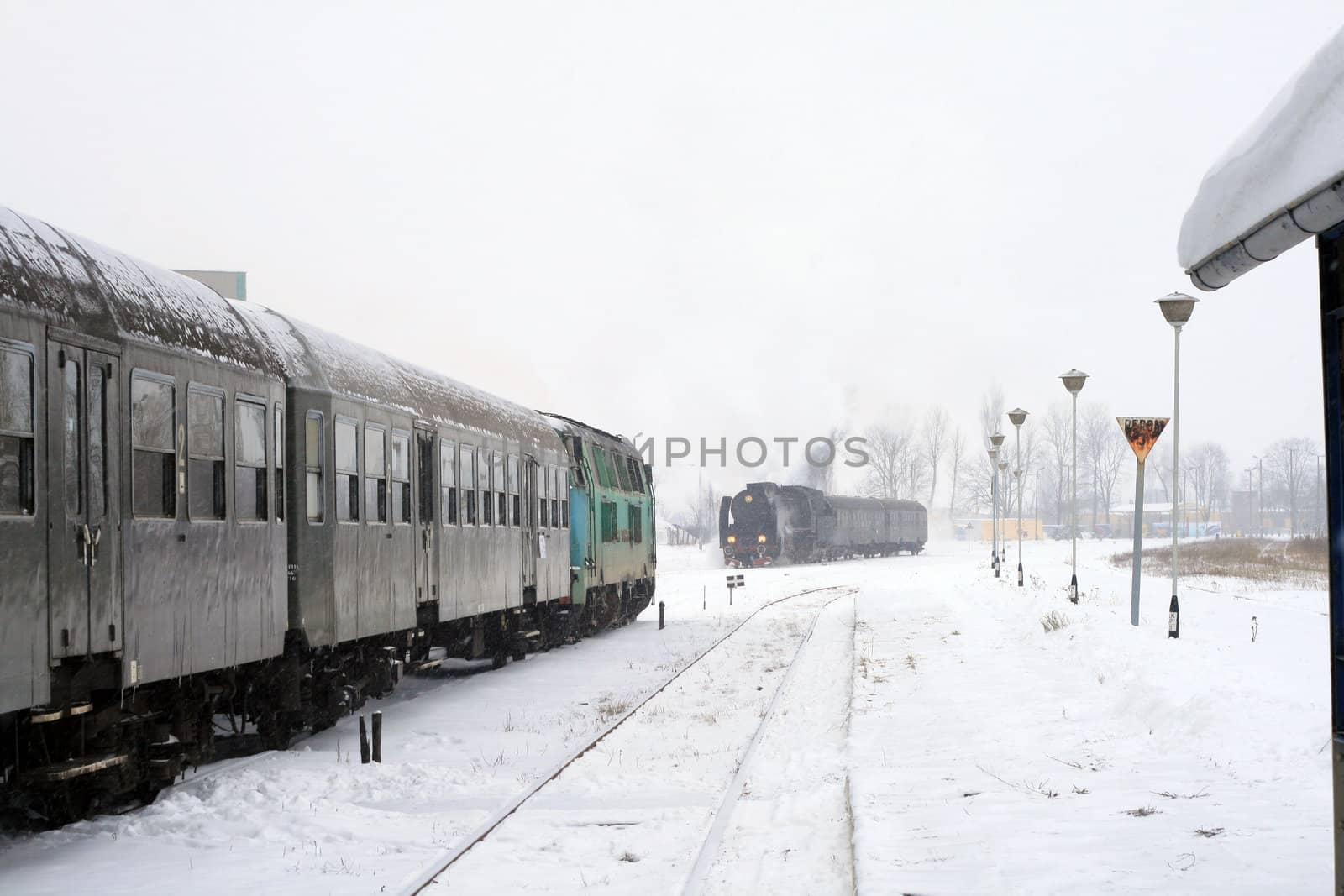 Trains waiting at the old small station