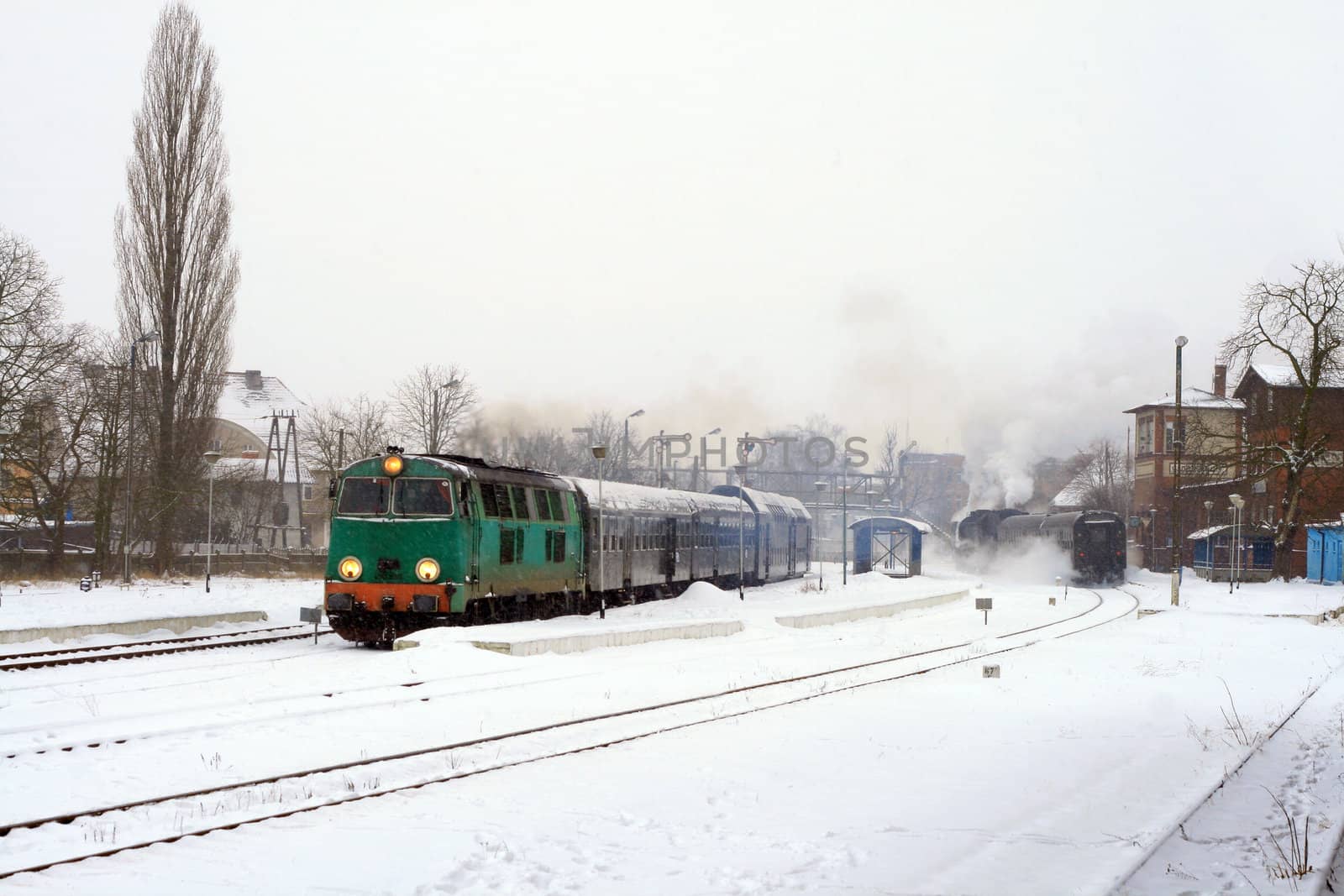 Trains waiting at the old small station