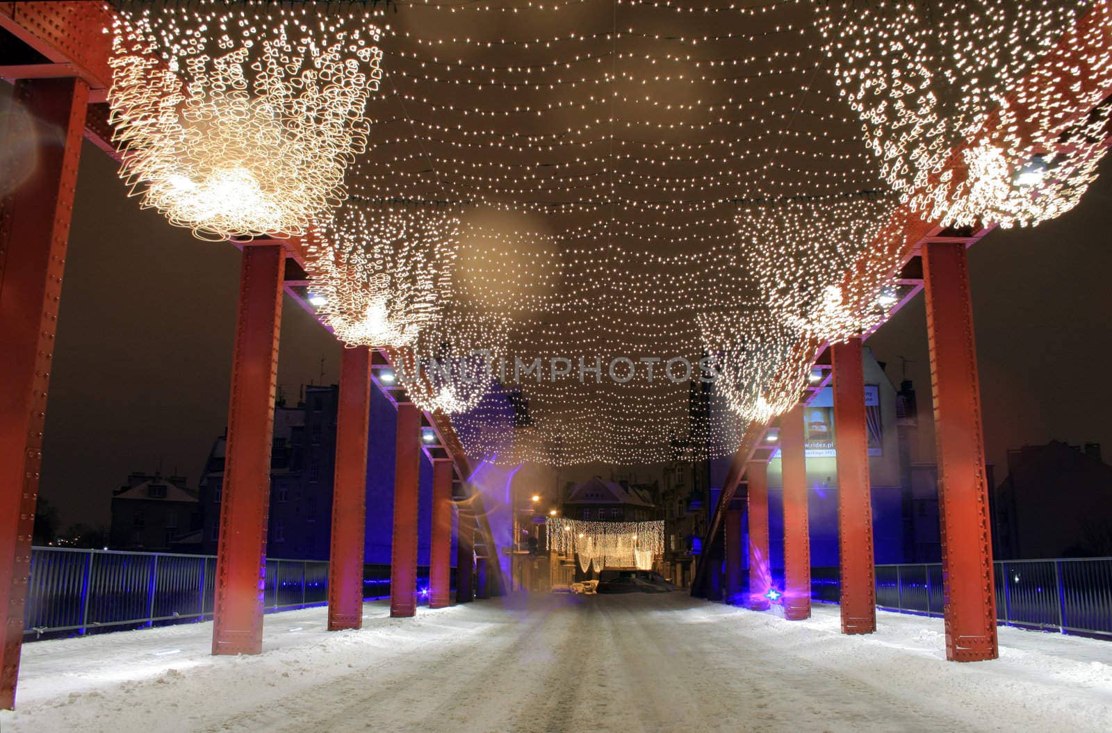 Old town architecture during the winter night in poznan, poland