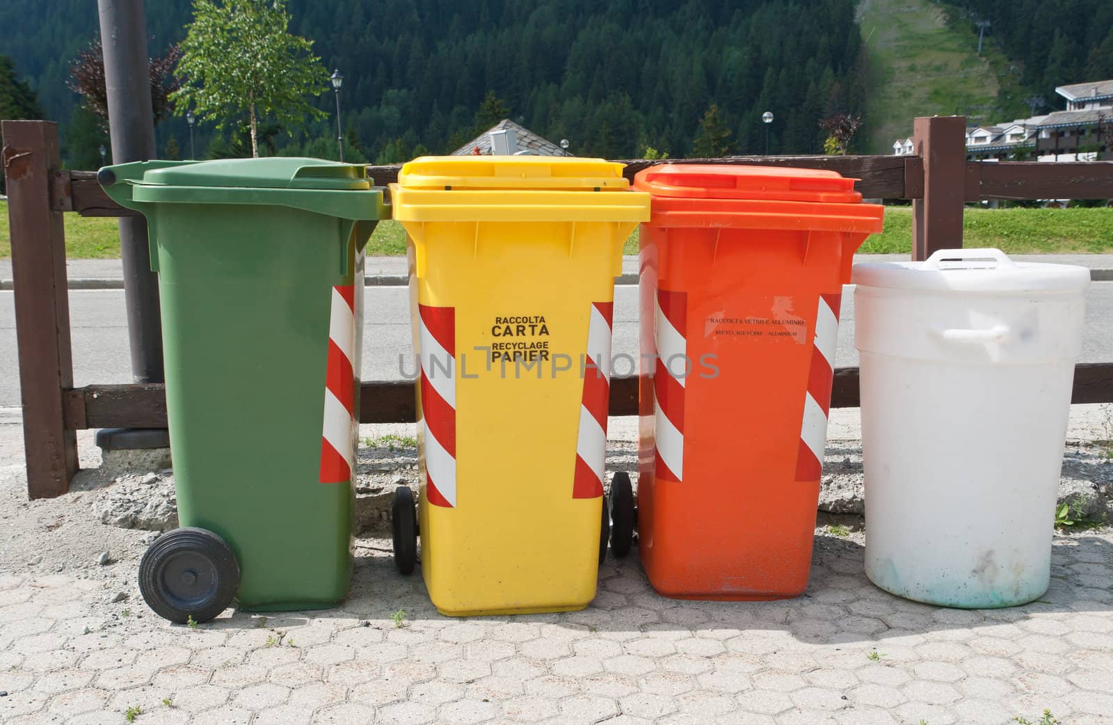 Trash Containers for Garbage Separation: plastic, glass, aluminium, paper and food