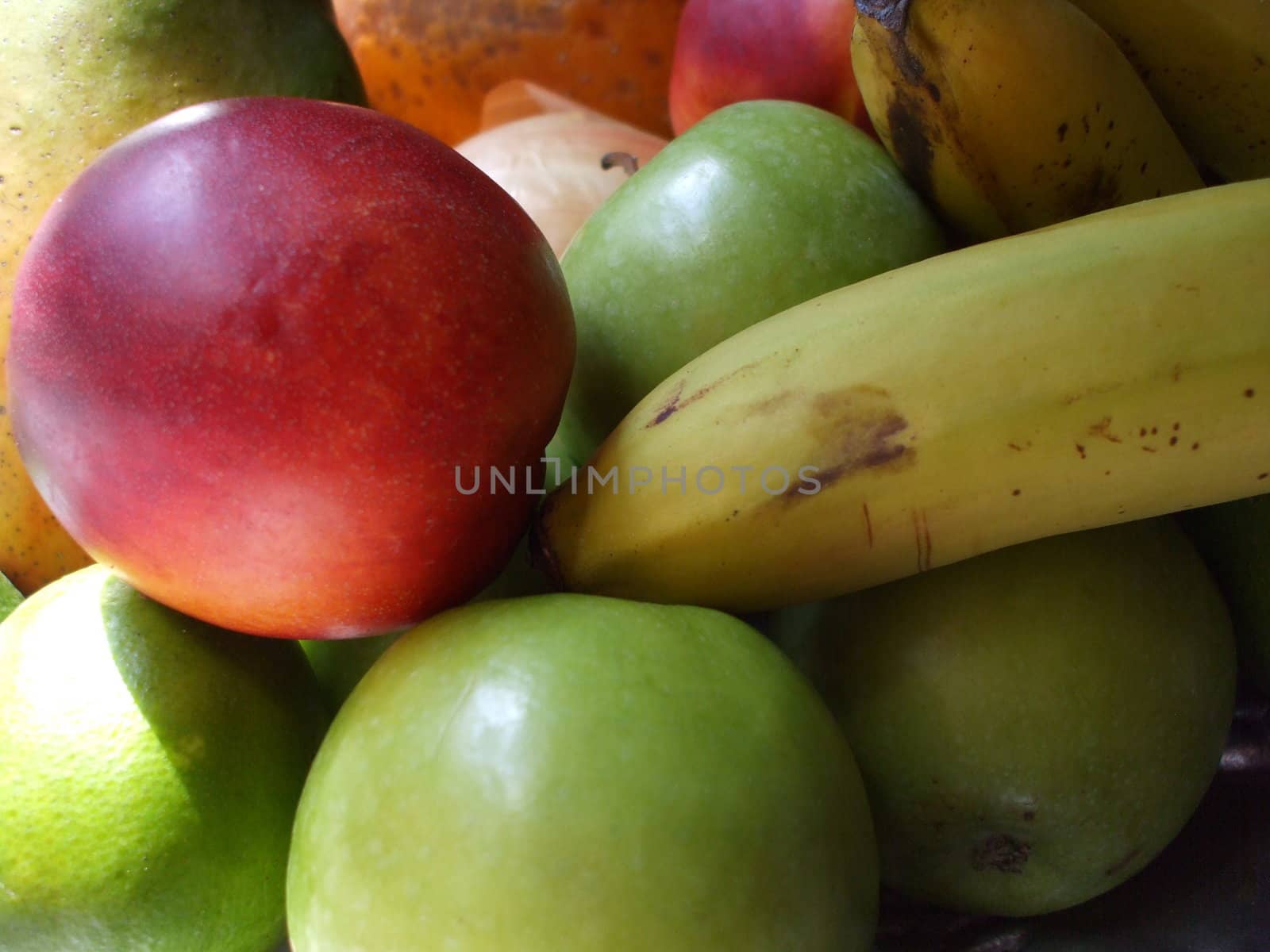 Close up of a group of fruits.