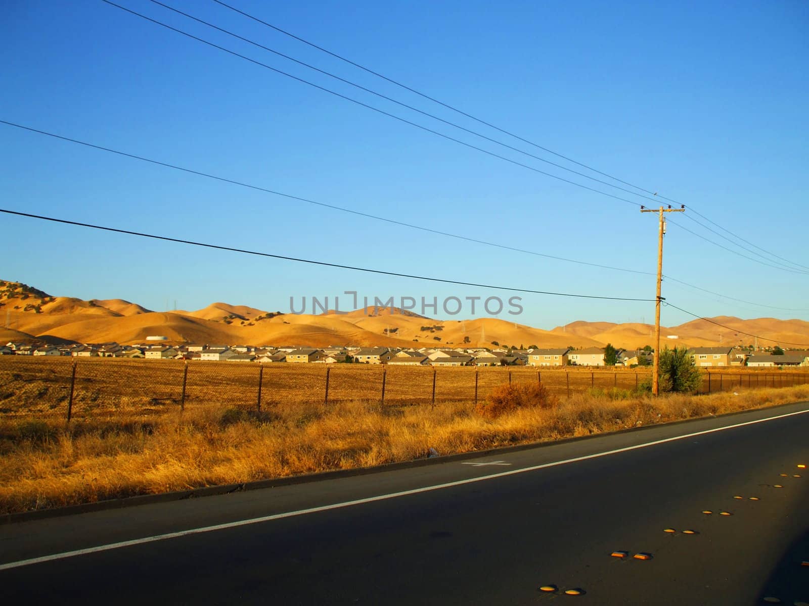 Group of houses in a horizon on a sunny day.