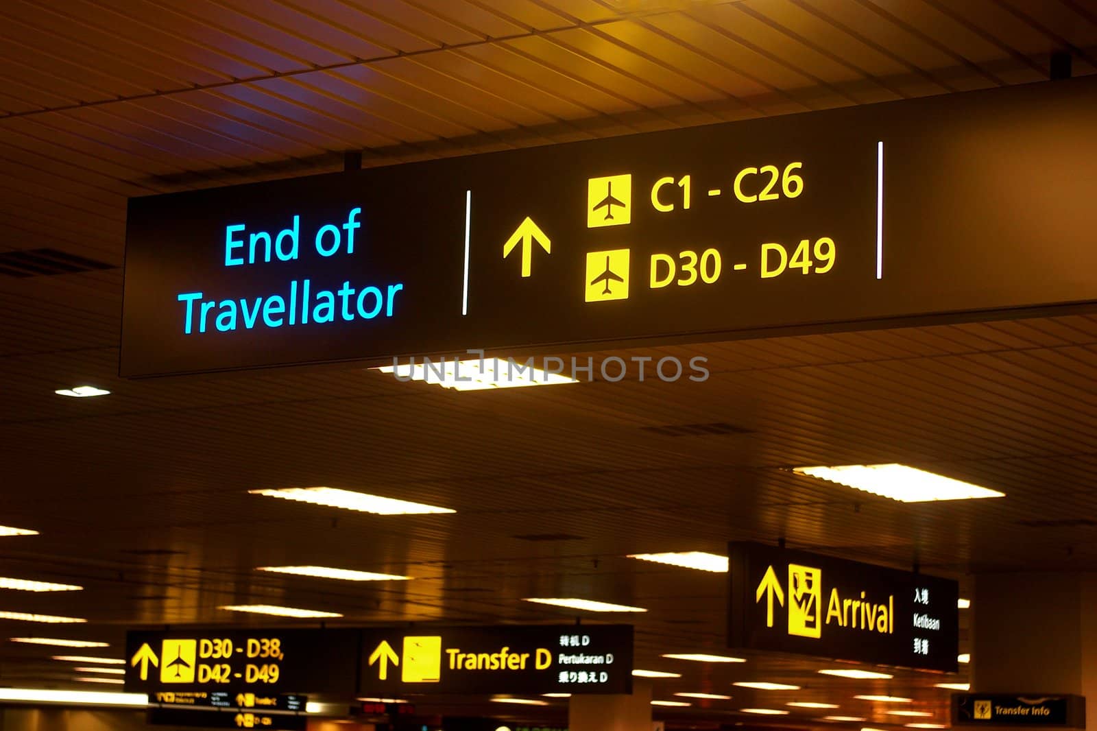 Signs in airport terminal by Komar