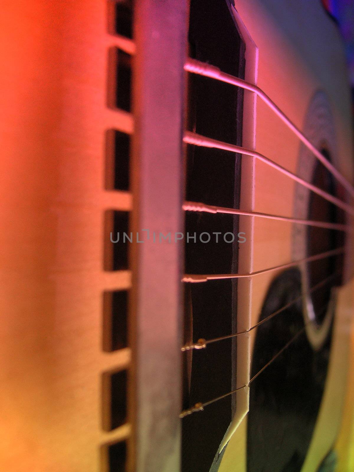 abstract image of the strings and bridge of a guitar