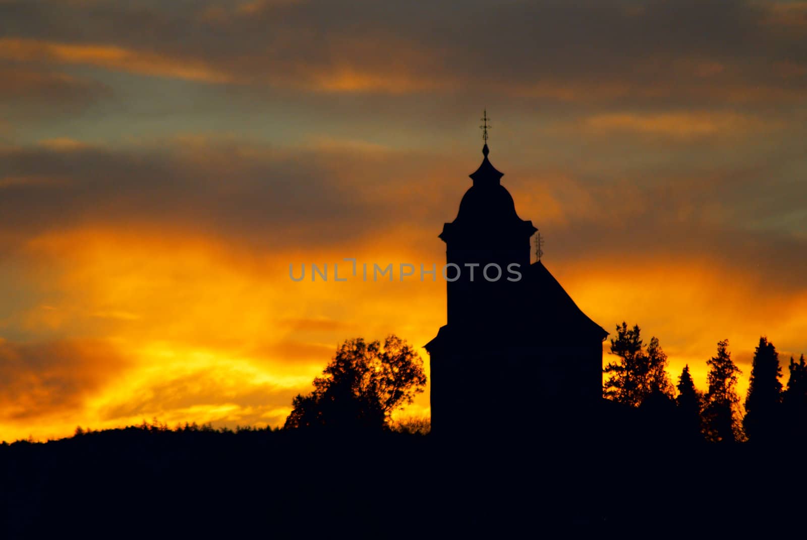 Silhouette of the small church 