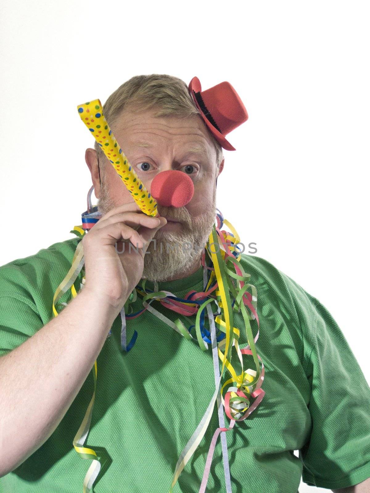 Clown with hat, false nose and pipe